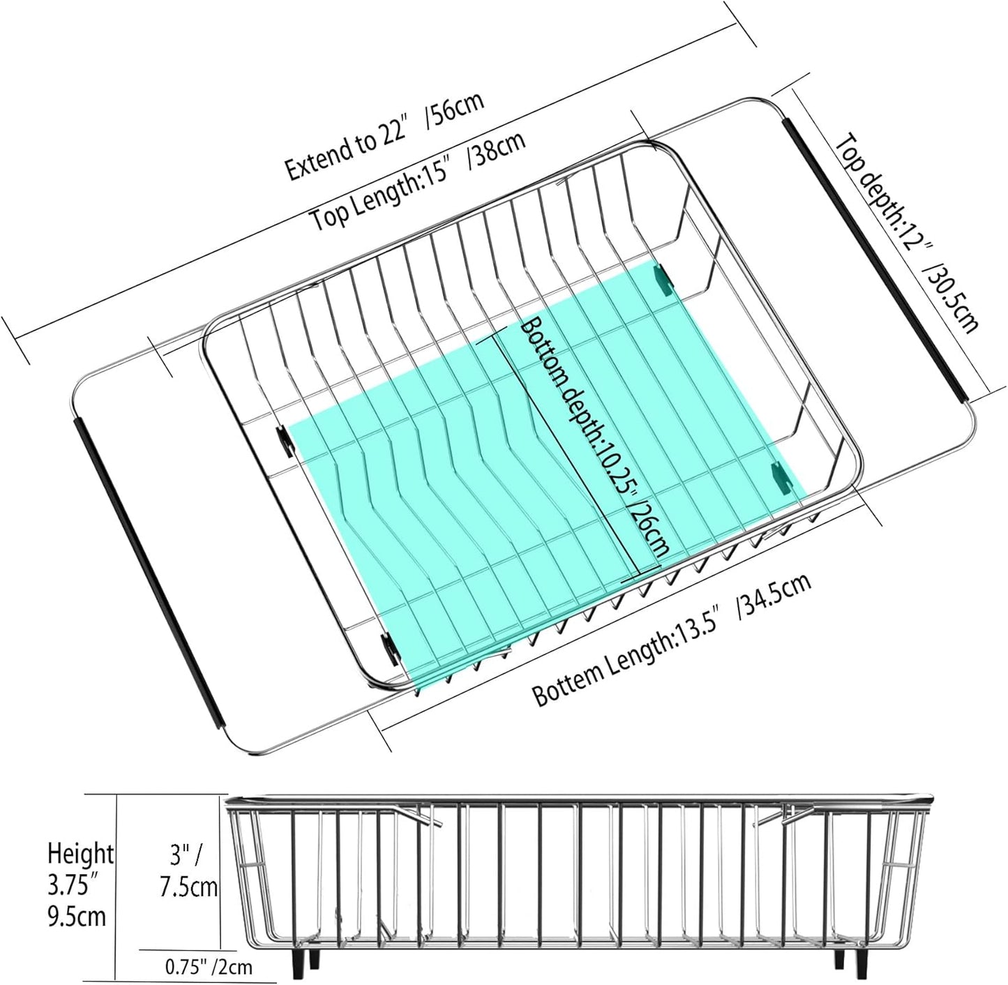 SANNO Dish Drying Rack, Expandable Dish Drainer Over Sink in Sink On Counter with Utensil Silverware Storage Holder, Rustproof Stainless Steel
