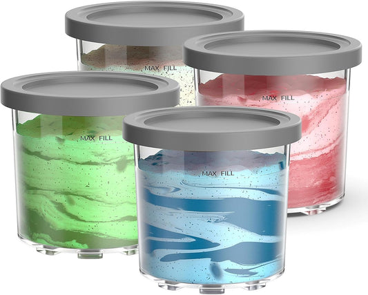 Containers Replacement for Ninja Creami Pints and Lids - 4 Pack,16oz Ice Creamy Containers Cups Jars Canisters Set Compatible with NC299AMZ & NC300s Series Ice Cream Maker- 4 Pack Grey