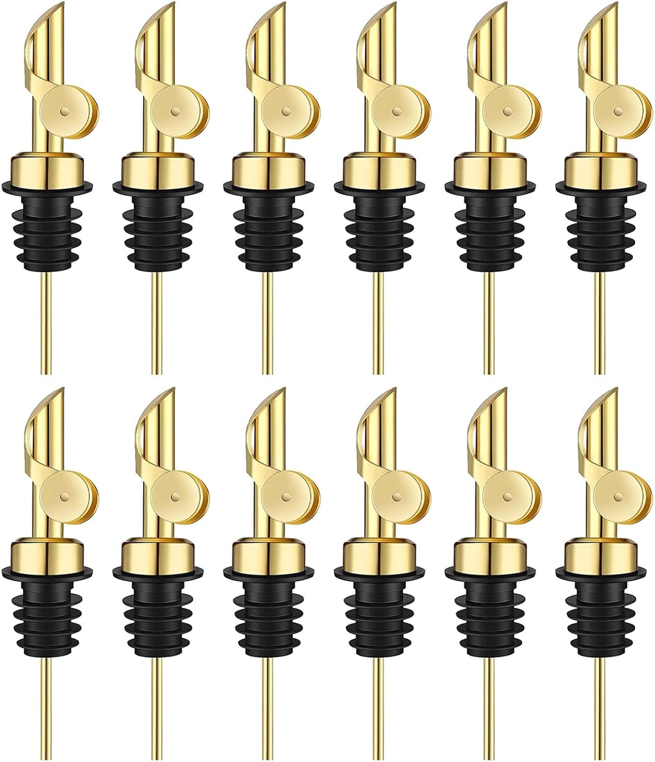 Pafusen 12 Pack Weighted Liquor Pour Spout, Auto Flip Olive Oil Dispenser Spout, Pour Spout for Liquor Bottles, Olive Oil Spout, Bottle Pourers for Alcohol Wine Syrup Home Bar Accessories Gold