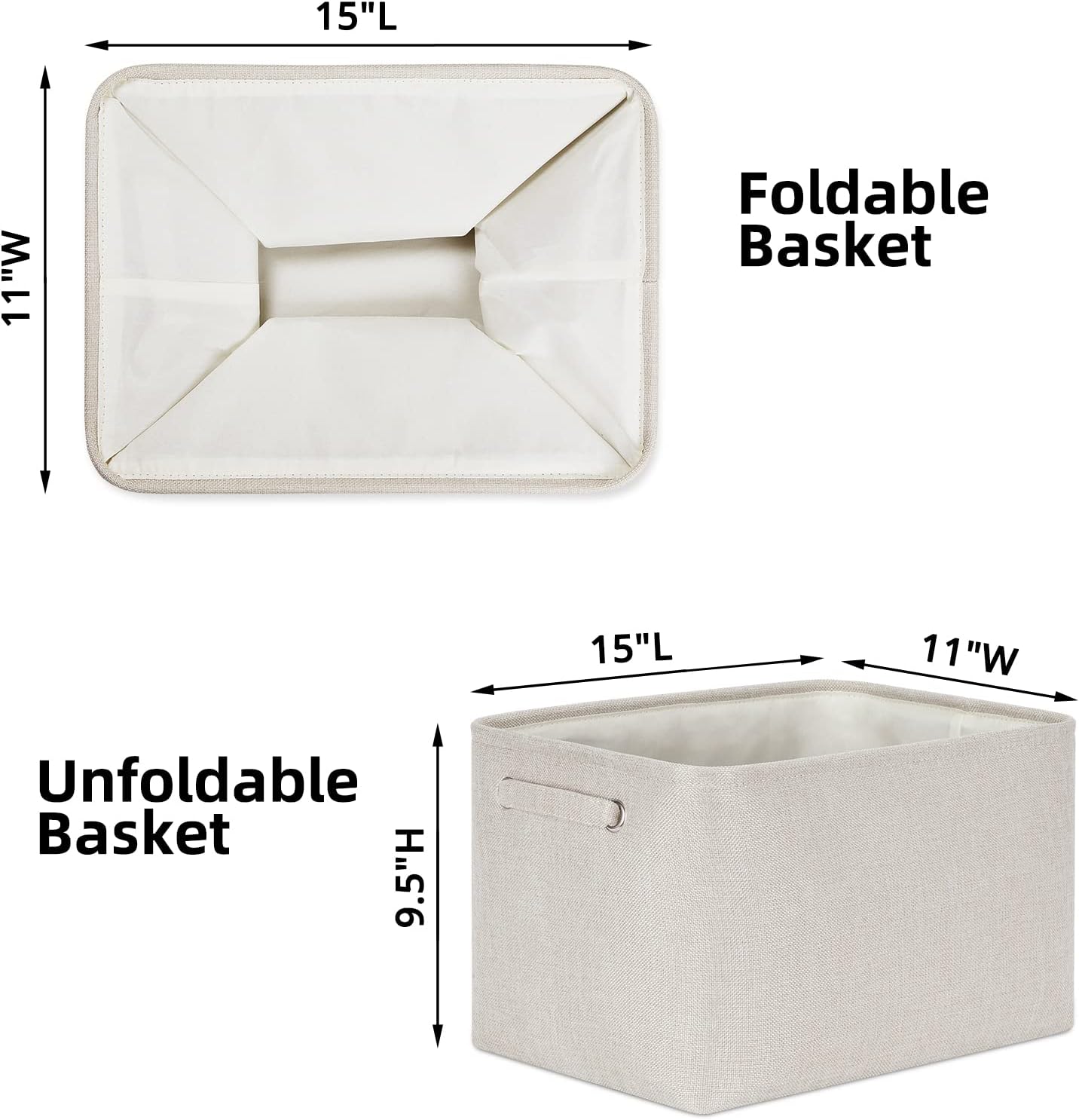 HNZIGE Large Fabric Storage Baskets for Storage 3 Pack Shelf Closet Storage Bins Baskets for Organizing Linen Cloth Decorative Baskets Organizers Home Nursery Toy Cream 15“ x 11” x 9“