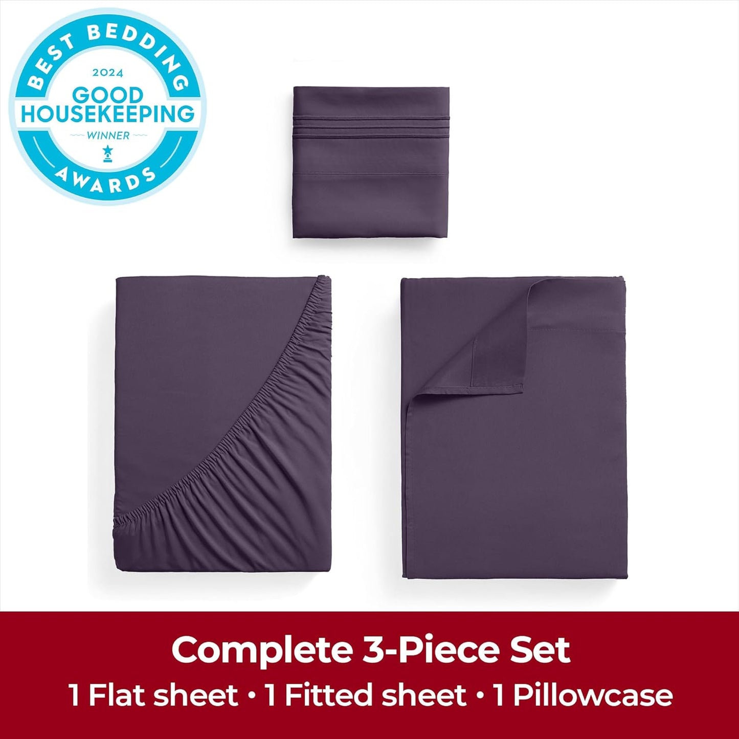 Mellanni Extra Deep Twin XL Sheets - 3 PC Iconic Collection Bedding - Hotel Luxury, Ultra Soft, Cooling Bed Sheets - Wrinkle, Fade, Stain Resistant (Twin Extra Long, Purple)