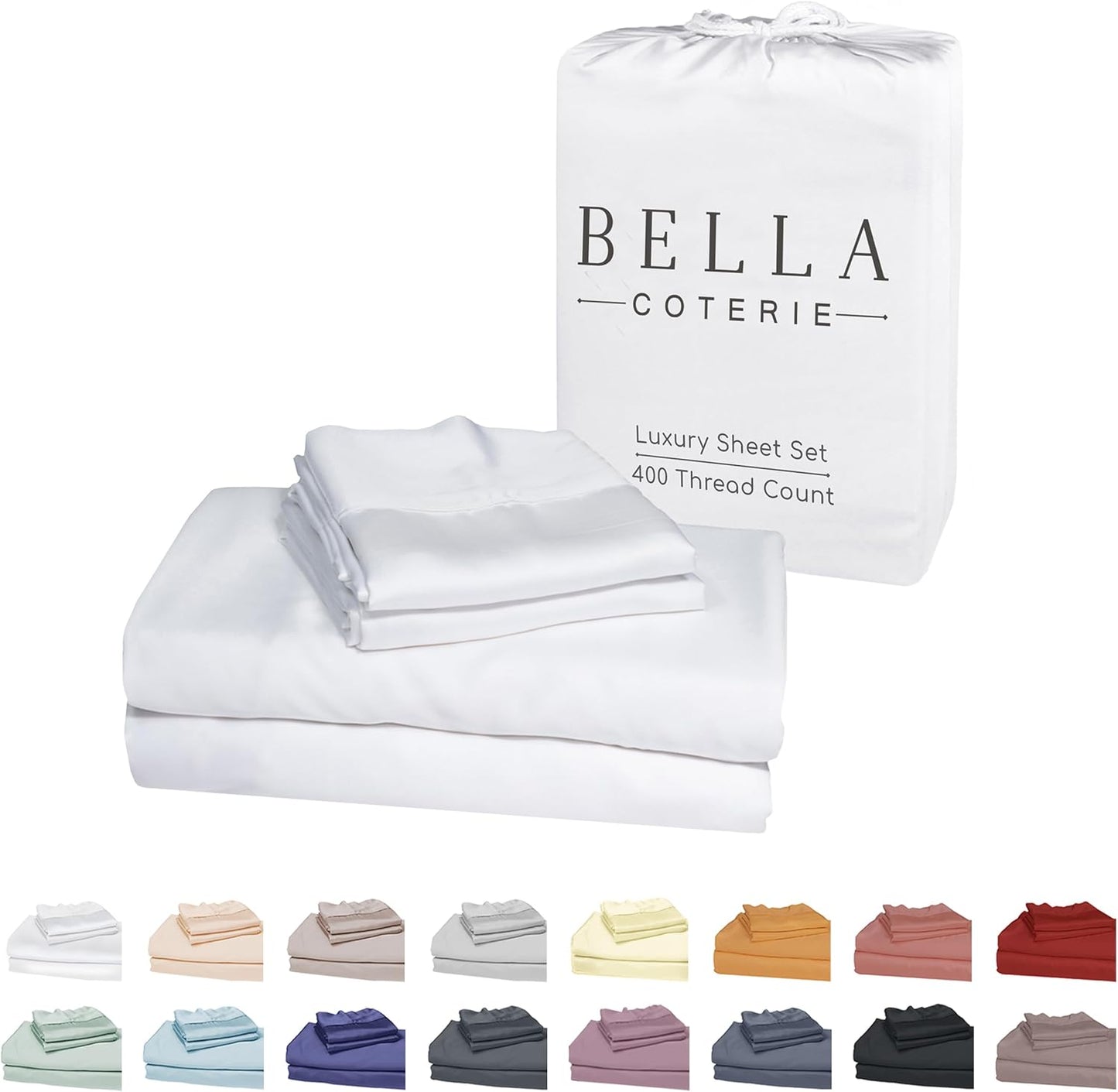Bella Coterie Luxury Bamboo Viscose Full Size Sheet Set | 100% Organically Grown | Ultra Soft | Cooling for Hot Sleepers | 18" Deep Pocket [White]