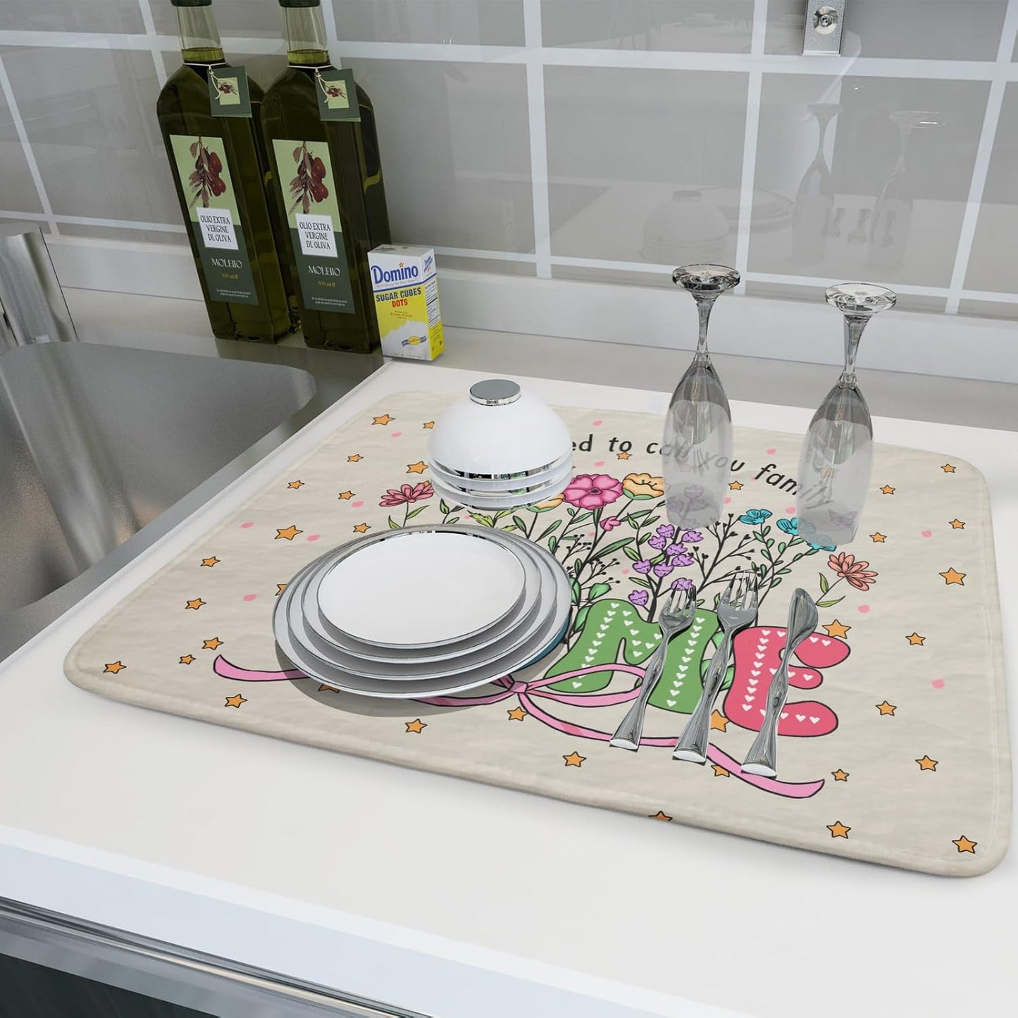 Colorful Home Dish Drying Mat Cute Home Microfiber Absorbent Kitchen Counter Pad 18 X 24 in for Dining Coffee Bar Decor