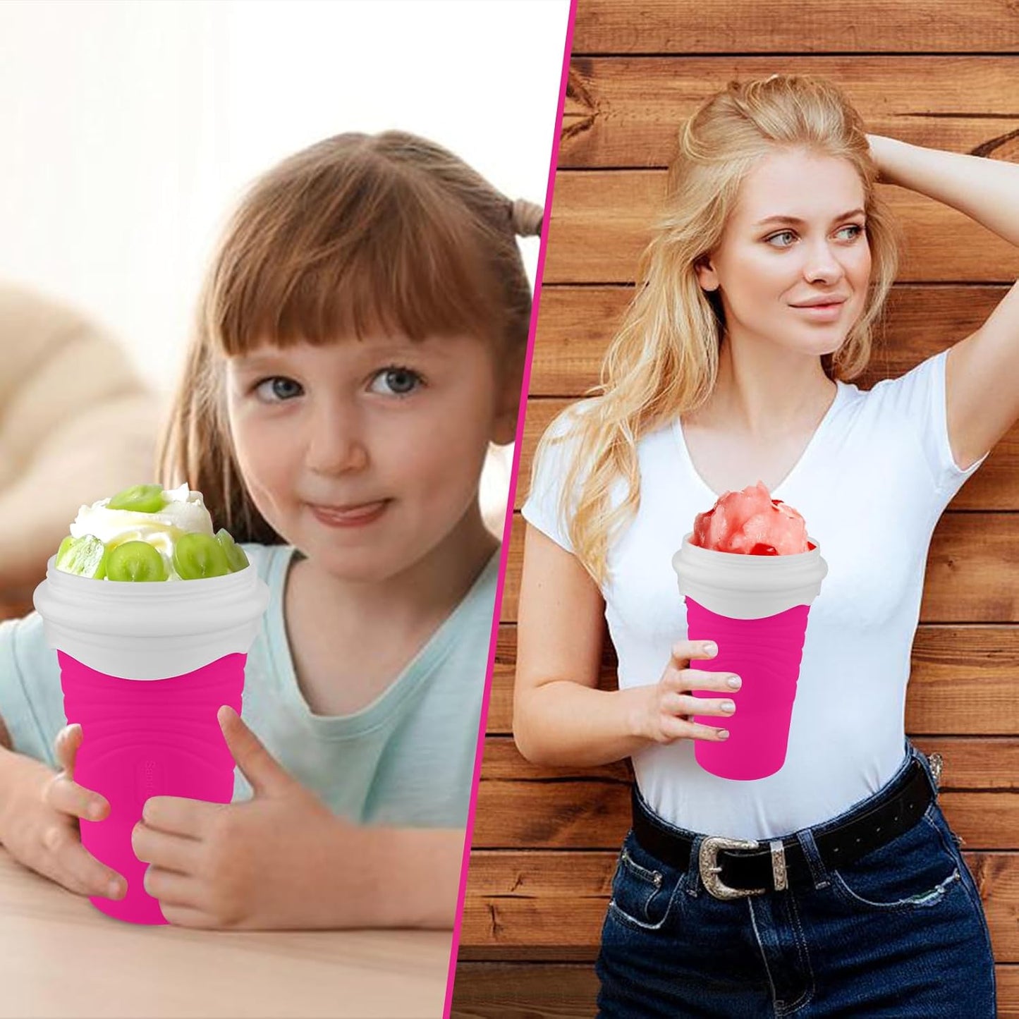 500ML Slushie Maker Cup, DIY Magic Slushy Maker Squeeze Cups, Portable Smoothie Squeeze Cups for Juices, Milk and Ice Cream Make, Double Layers Silica Cup with Lid & Straw for Friends, Family Gifts