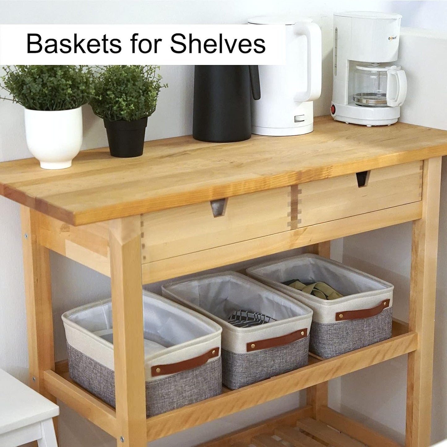 HNZIGE Small Storage Baskets for Organizing(6 Pack) Fabric Baskets for Shelves, Closets, Laundry, Nursery, Decorative Baskets for Gifts Empty (White&Gray, 11.8" x 7.8" x 5.1")