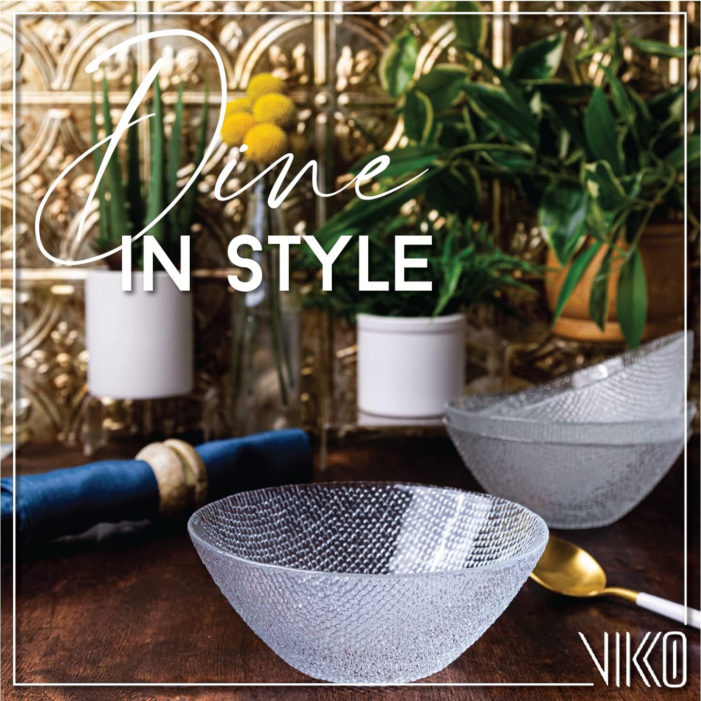 Vikko Elegant Textured Glass Salad Bowls - Set of 6, 6.5 Inch, Stackable, Dishwasher Safe