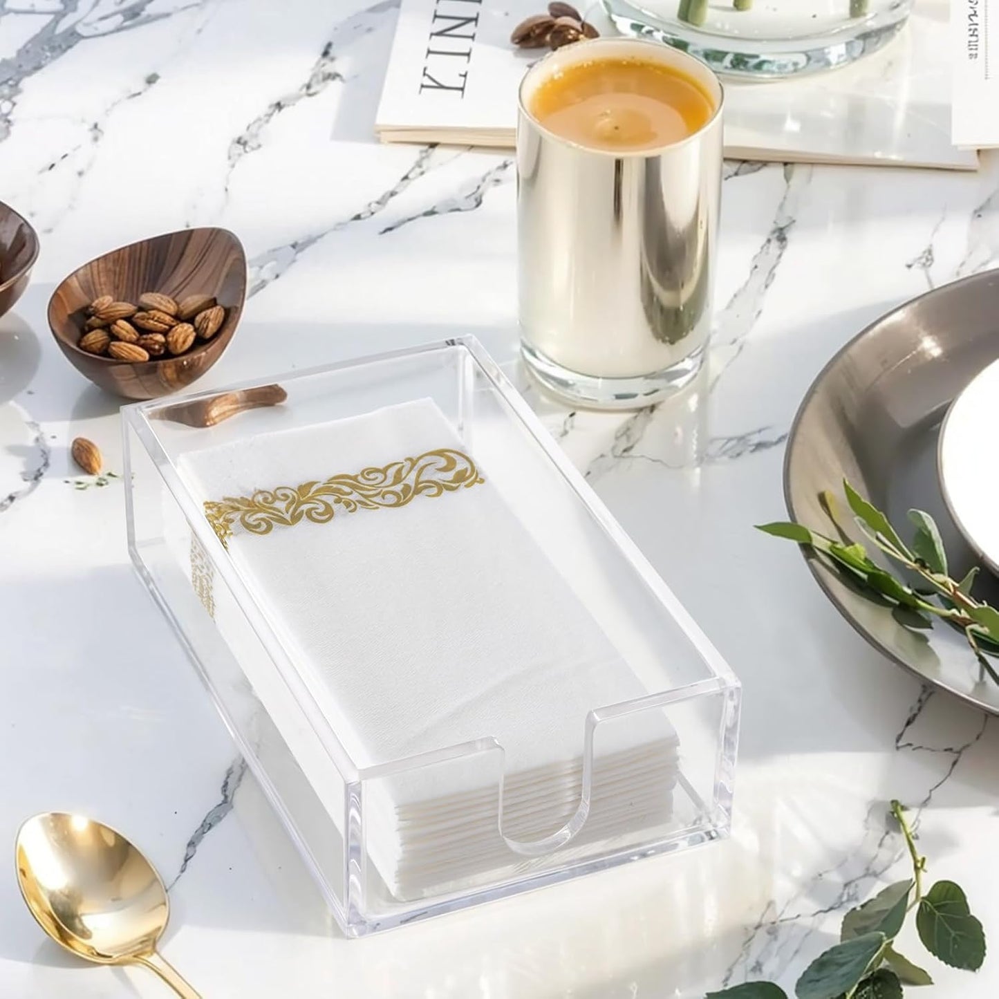 Rubtlamp 1Pcs Clear Napkin Holder Bathroom - 0.27Inch Thickness Bathroom Acrylic Guest Towel Holder - Acrylic Hand Towel Tray for Kitchen, Parties, Weddings, Party, Hotel (Clear, 9”X5.5”X2.5”)