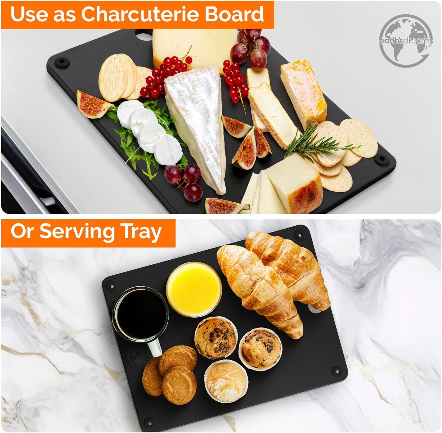 Earth’s Dreams Wood Cutting Board Set 3-Piece: Small, Large & Extra Large - Charcuterie Board, Non-Plastic, Non-Toxic, Heavy-Duty, Dishwasher Safe (Black)