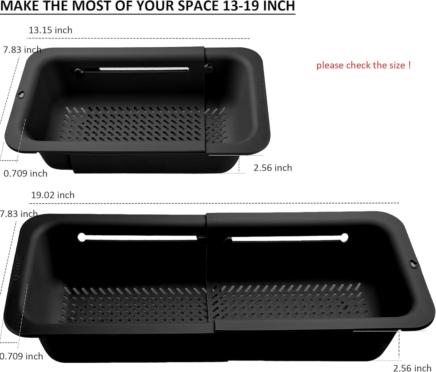 LASSHSWA Collapsible Colander and Strainer for Kitchen, Over the Sink Strainer Basket for Kitchen, Fruit Pasta Food Strainer Expandable Plastic Colander with A Sink Drain Strainer Stainless Steel