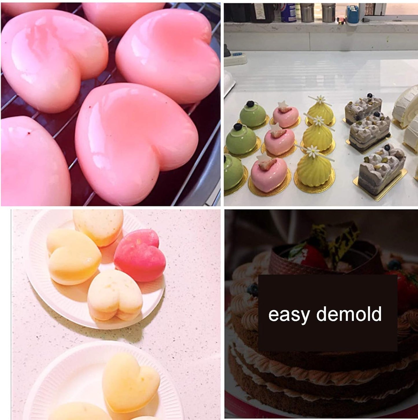 OCPO KITCHEN Mini Heart Silicone Molds for Baking Mousse Cake, Candy, Chocolate, Pastry, Truffle, Cupcake, Jelly, Cookie, Pudding, Cake Decoration Mold, 3D Heart Shape (15-Cavity)