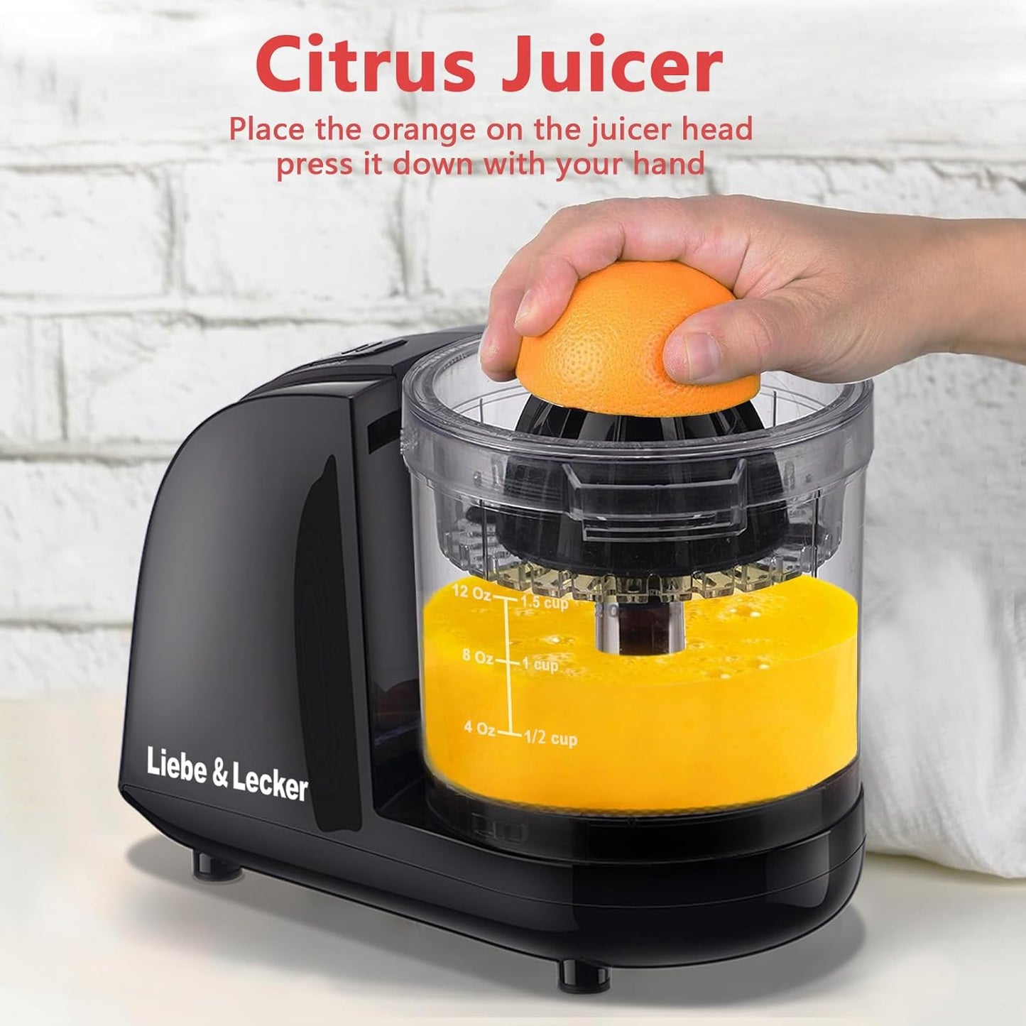 Liebe&Lecker 2 In 1 Mini Food Processor, 1.5 Cup Mini Chopper and Citrus Juicer for Cutting Vegetable, Meat and Squeezing Orange Juice