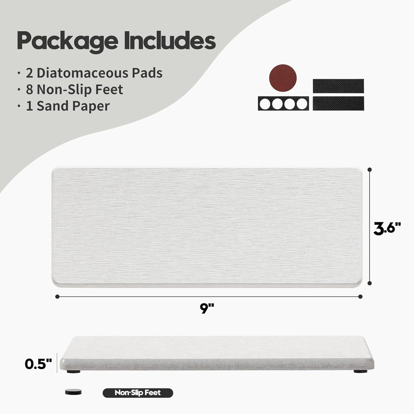 2PCS Bathroom Sink Vanity Trays, Water Absorbing Diatomite Stone Quick Drying Mat for Kitchen Counter,Faucet Splash Guard Dish Rack Soap Dispenser Sponge Holder Caddy Organizer,Beige, 9"x3.5"