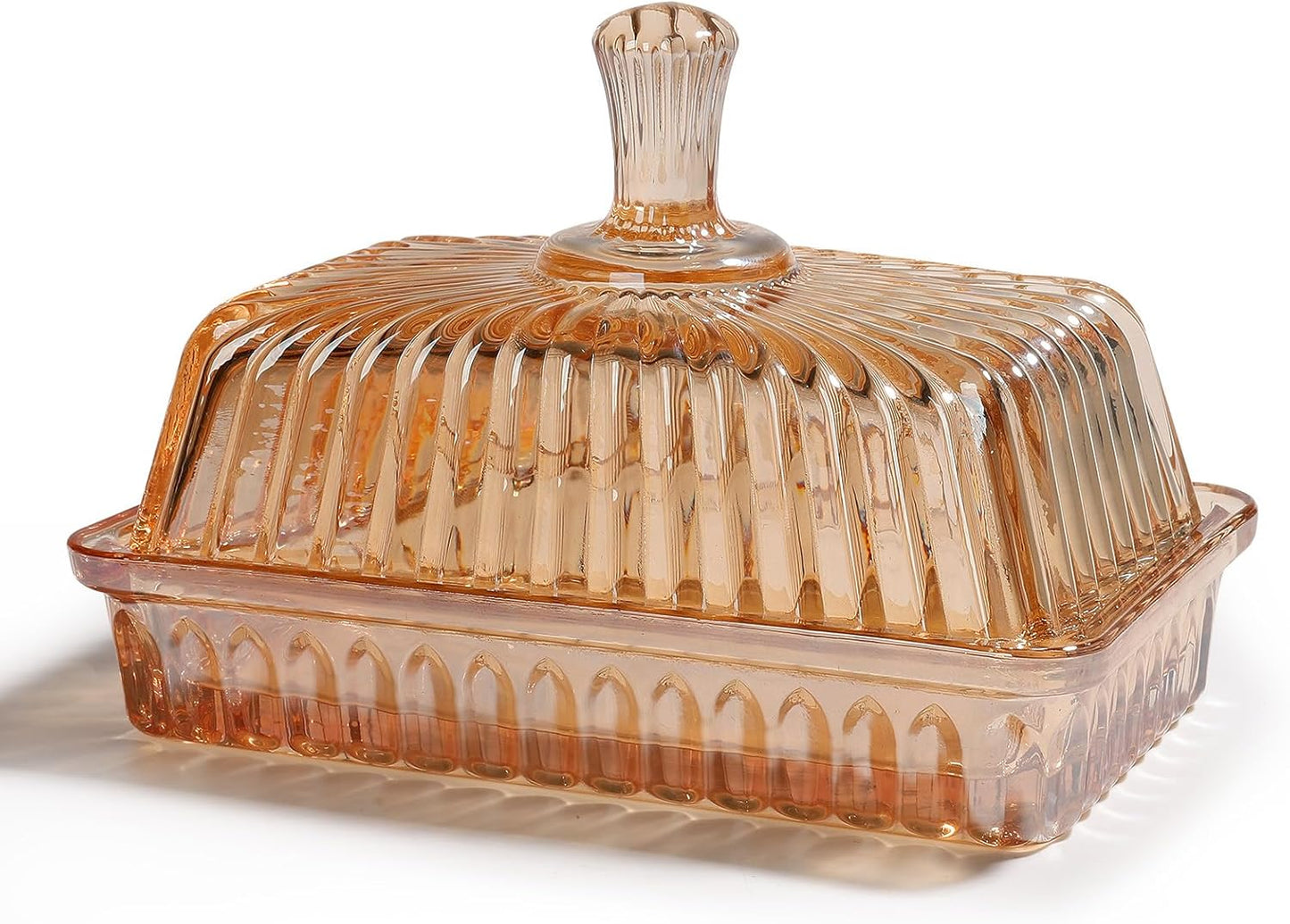 Wide Glass Butter Dish with Cover for Countertop Vintage Crystal Butter Holder for Counter Covered Glass Butter Keeper Butter Holder for Refrigerator,Butter Tray with Two Stick 4oz Butter