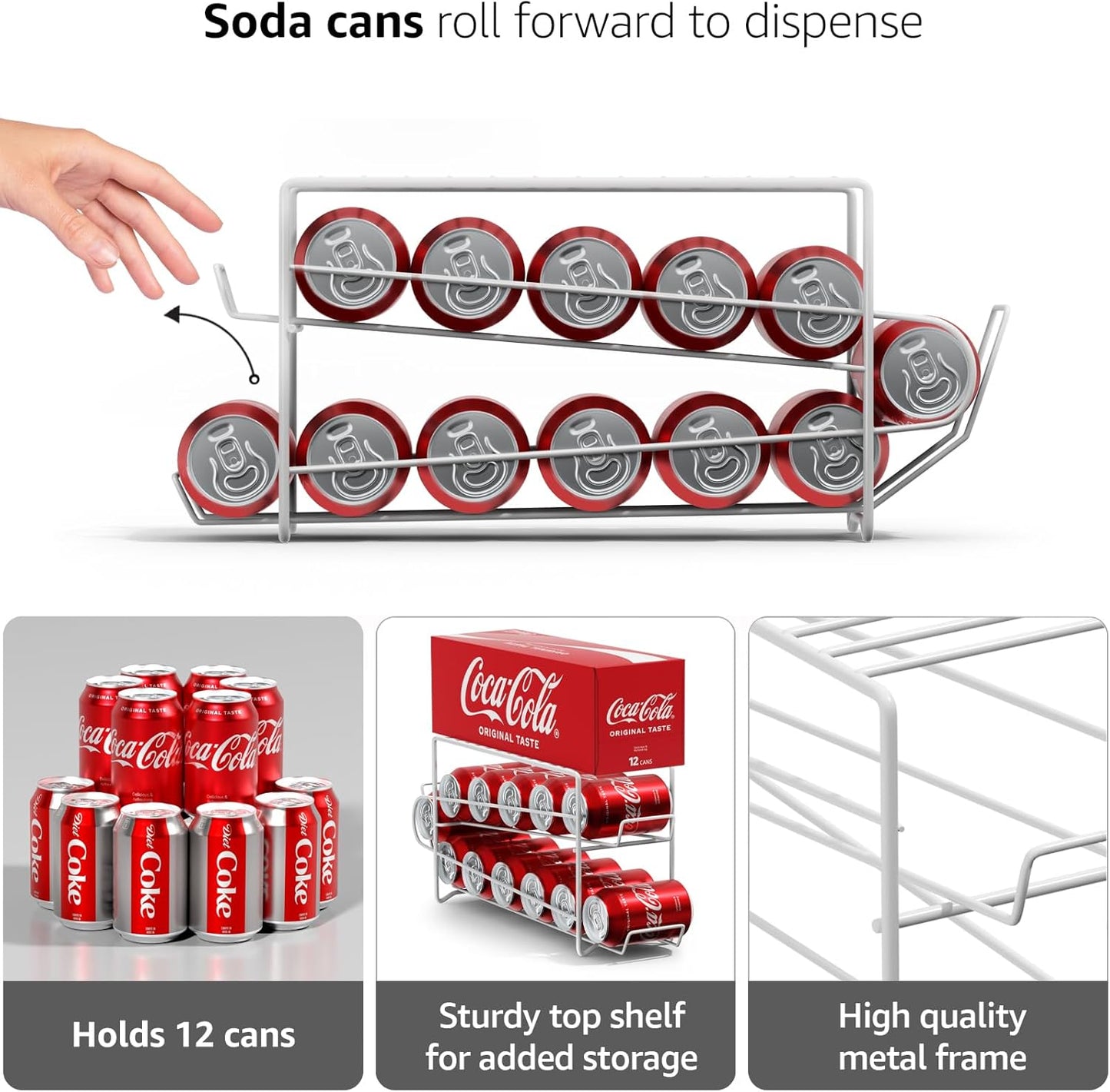 Sorbus Soda Can Rack Beverage Dispenser – Dispenses 12 Standard Size 12oz Soda Cans (White)