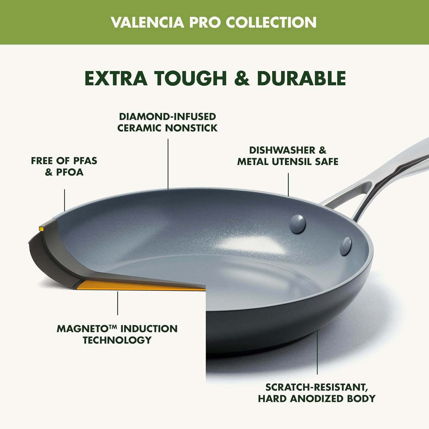 GreenPan Valencia Pro Hard Anodized Healthy Ceramic Nonstick 11" Grill Pan, PFAS-Free, Induction, Dishwasher Safe, Oven Safe, Gray
