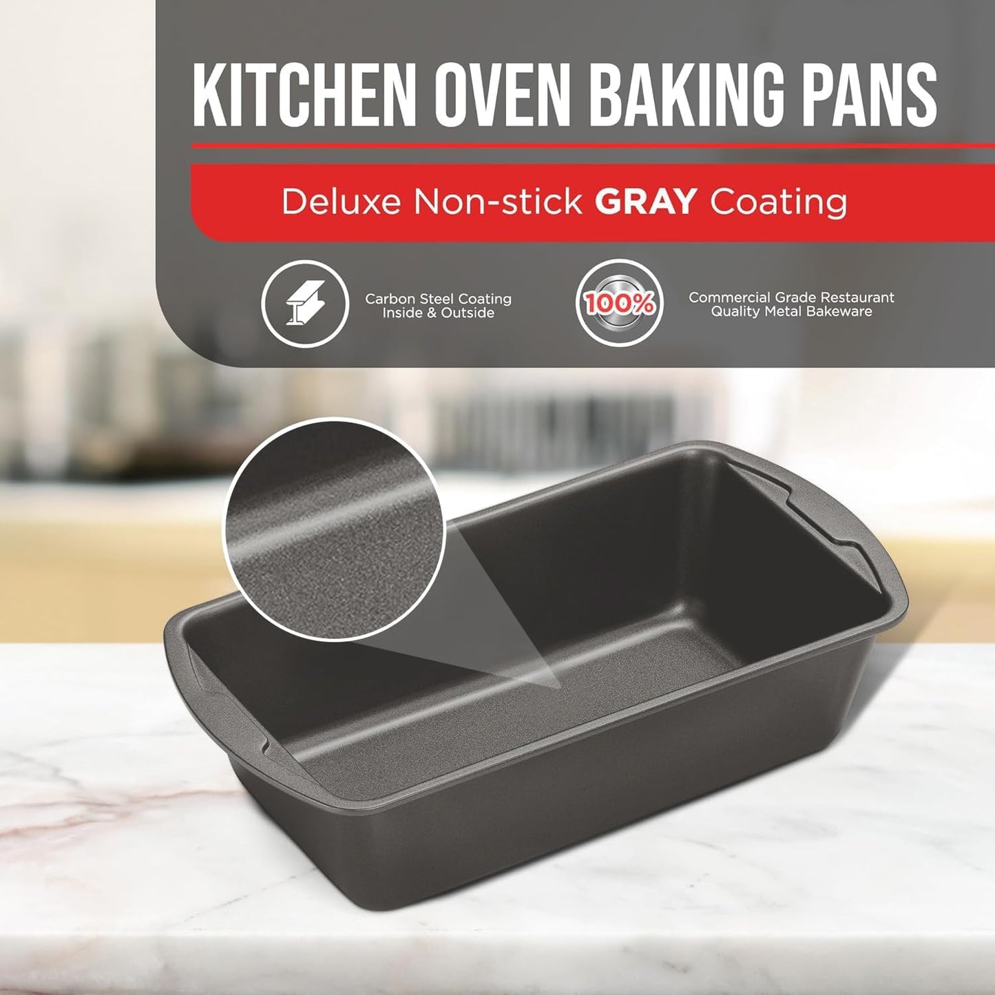 Nonstick Loaf Pan Set Pack of 1, Carbon Steel 11" Large Baking Bread Pan, Oven Safe Up to 450°F, PFOA, PFOS, PTFE Free, Space Saving Stackable Design, Stain Resistant, Dishwasher Friendly, Gray Marble