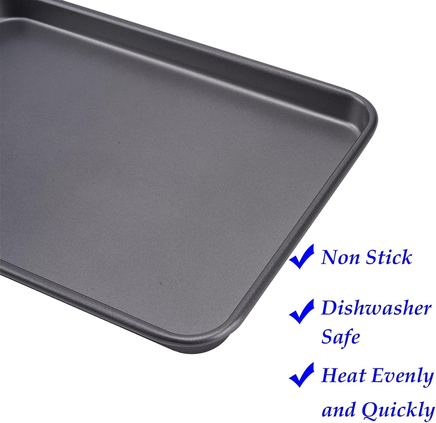 2 Cookie Baking Sheet Pan Nonstick 15.55 x10.63Inch (Inner 14.76x9.84inch) Jelly Roll Tray 2x Thicker Carbon Steel Non -Toxic Bakeware