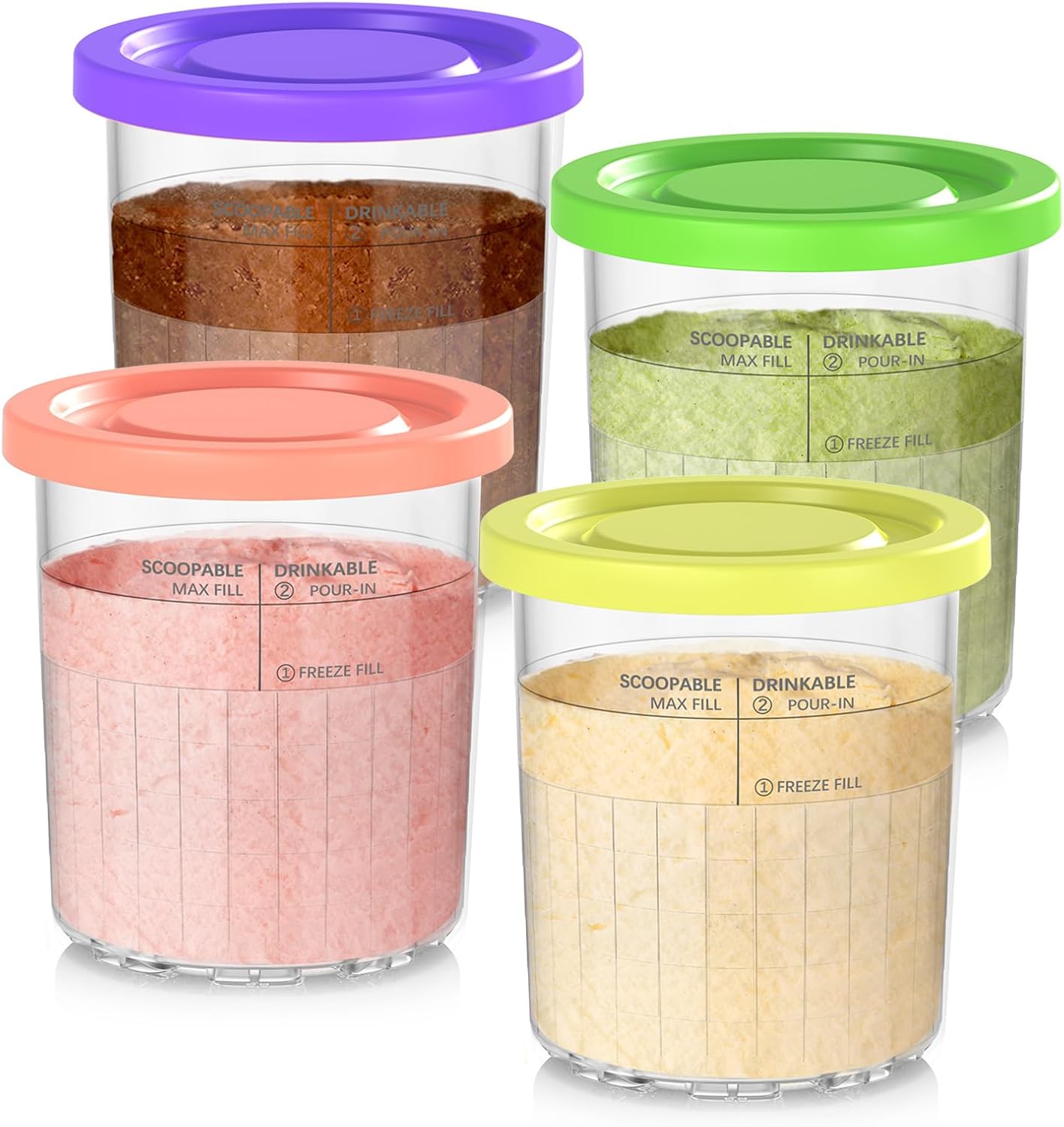 24OZ Containers Replacement for Ninja Creami Deluxe pints 4 Pack, Compatible with NC500 Series 11-in-1 Ice Cream Makers, Extra Delux Pint Containers, XL Family Size Cups,Dishwasher Safe, Leak Proof