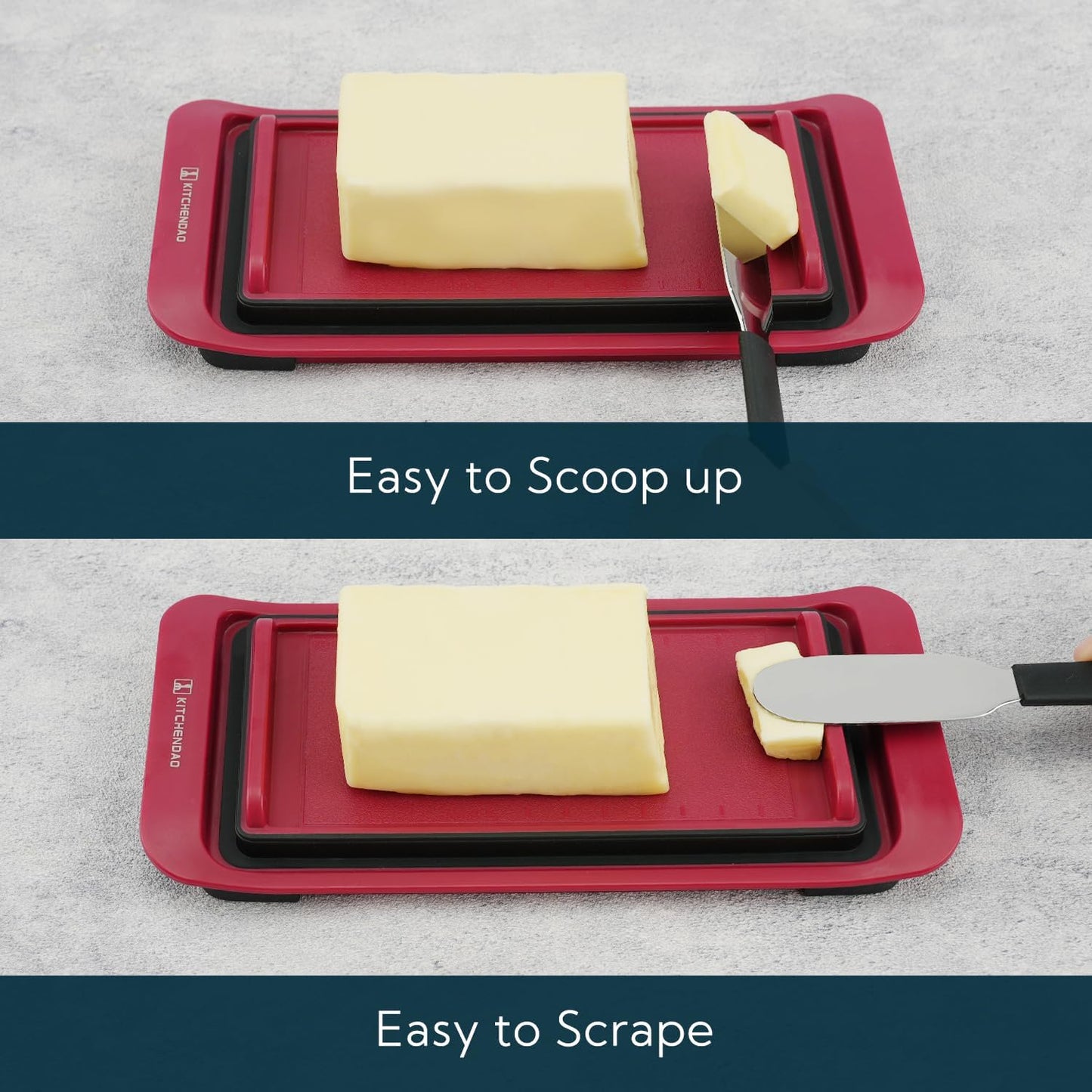 KITCHENDAO Airtight Butter Dish with Lid for Countertop and Fridge, Dishwasher Safe, BPA Free Wide Plastic Butter Keeper for 2 Sticks East Coast/West Coast/European Style/Kerrygold Butter, Red