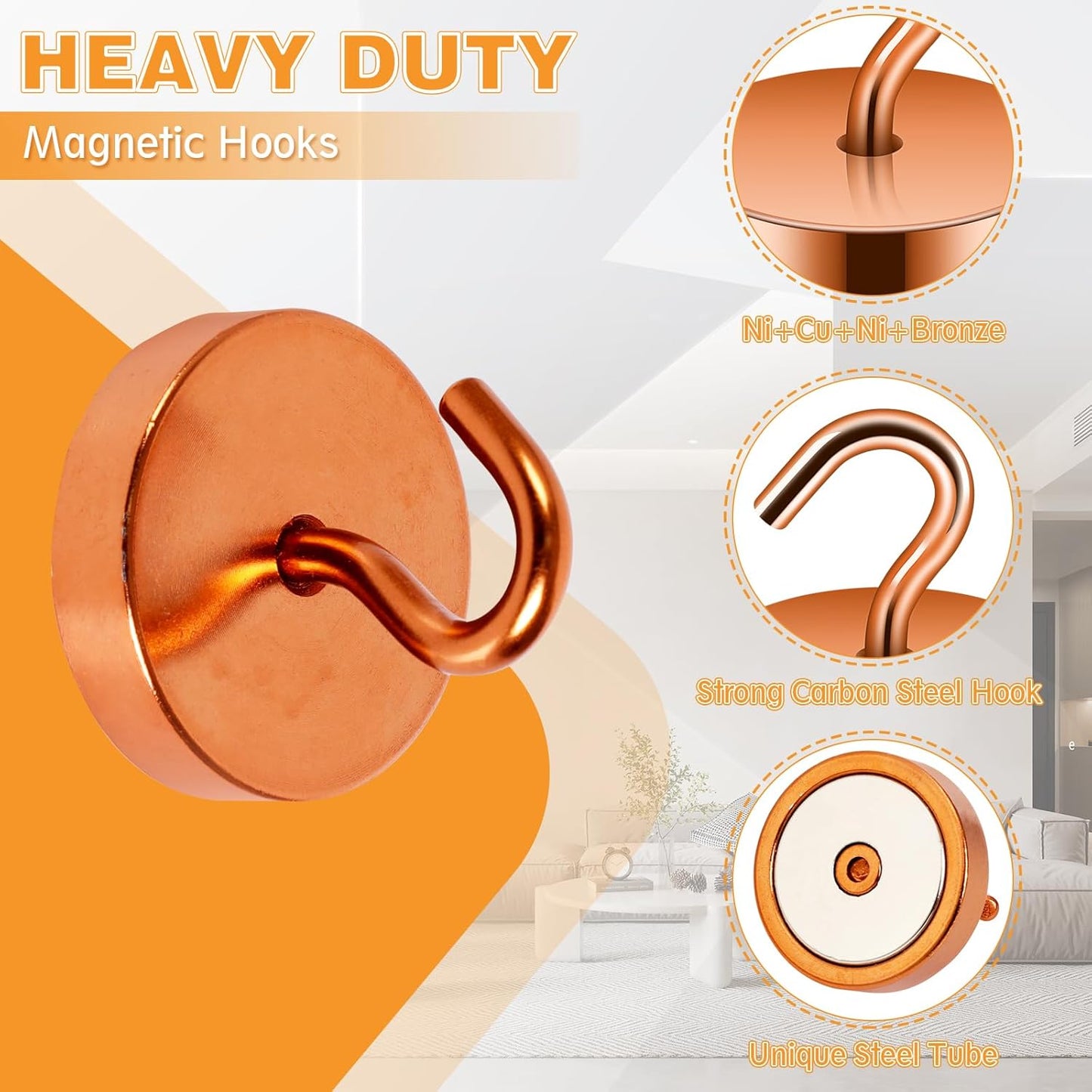Neosmuk Magnetic Hooks, Cruise Ship Essentials, 100lb+ Heavy Duty Magnetic Hooks for Cruise Cabins, Refrigerator, Grill, Hanging, and Travel | Extra Strong Must-Haves Magnet Hook,Gold