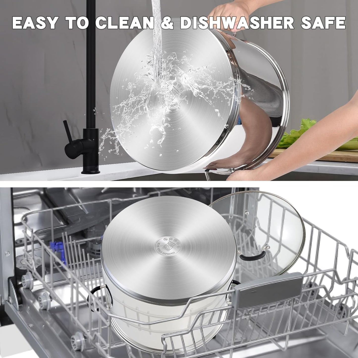 Cook N Home Stockpot Sauce Pot Casserole Pan Saucier Induction Pot With Lid Professional Stainless Steel 5 Quart, Dishwasher Safe With Stay-Cool Handles, Silver