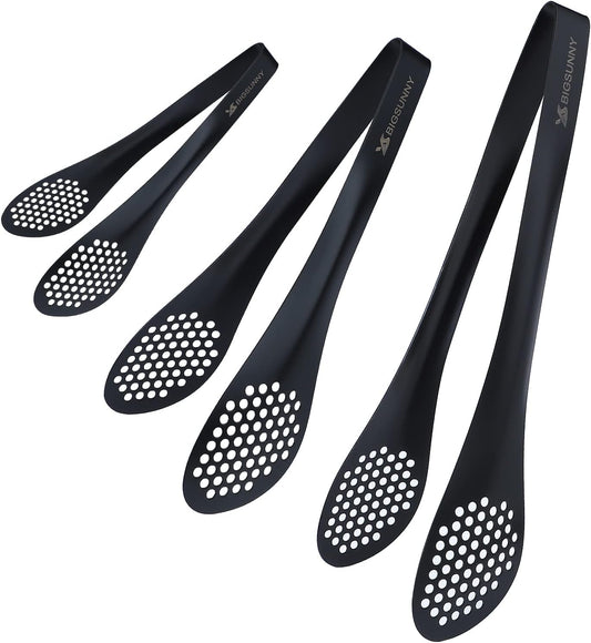 MSY BIGSUNNY Kitchen Buffet Tongs - Heavy Duty Food Serving Set for Cooking, BBQ - Metal Salad Tongs Set of 3 (Black 7" 9" & 11")