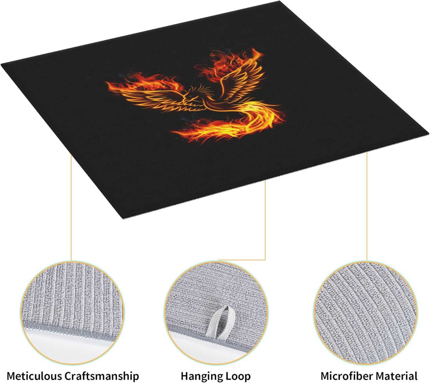 Fire Phoenix Dish Drying Mat for Kitchen Counter Washable Absorbent Reversible Microfiber Funny Drying Pad Kitchen Accessories 16x18 Inch