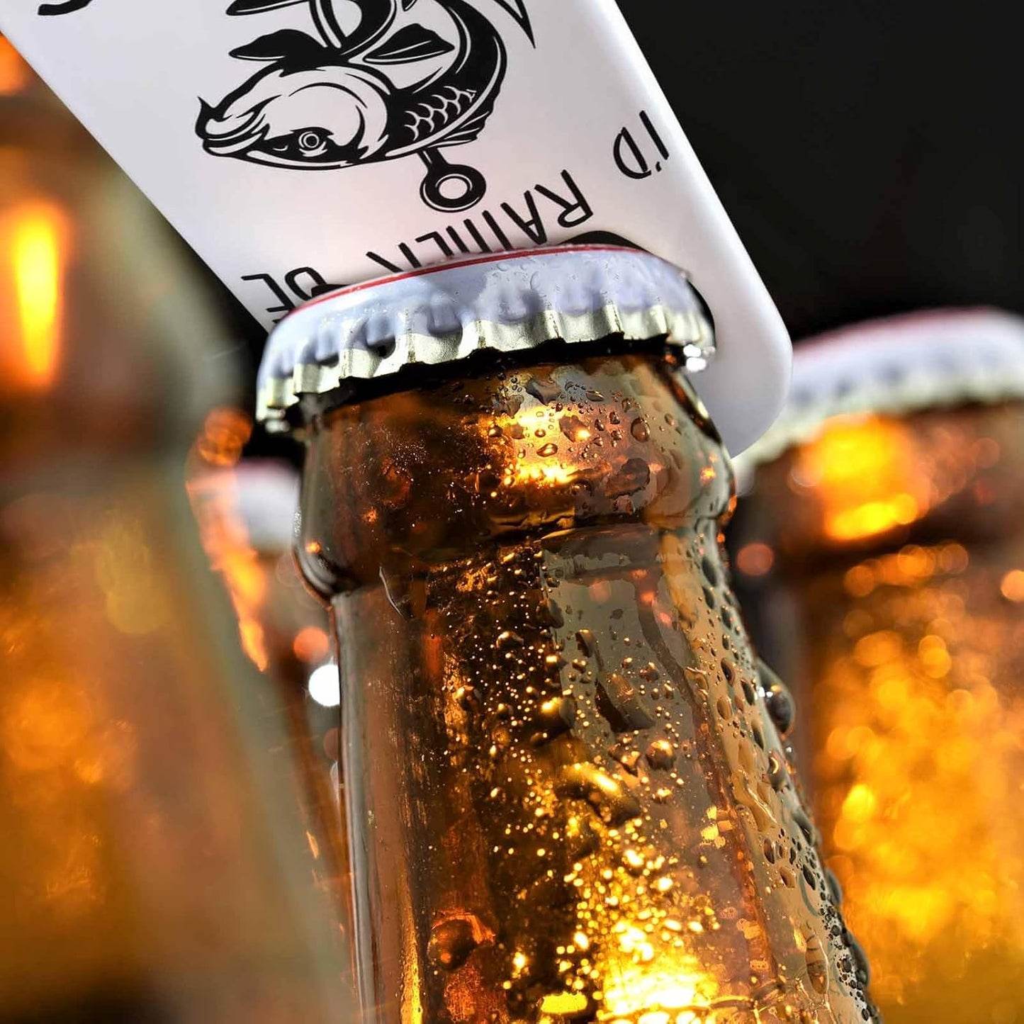 Fish Stainless Steel Bottle Opener I'D Rather Be Fishings Lettering Flat Beer Bottle Opener Keychain for Home Kitchen Bar Restaurant Party Birthday Gift