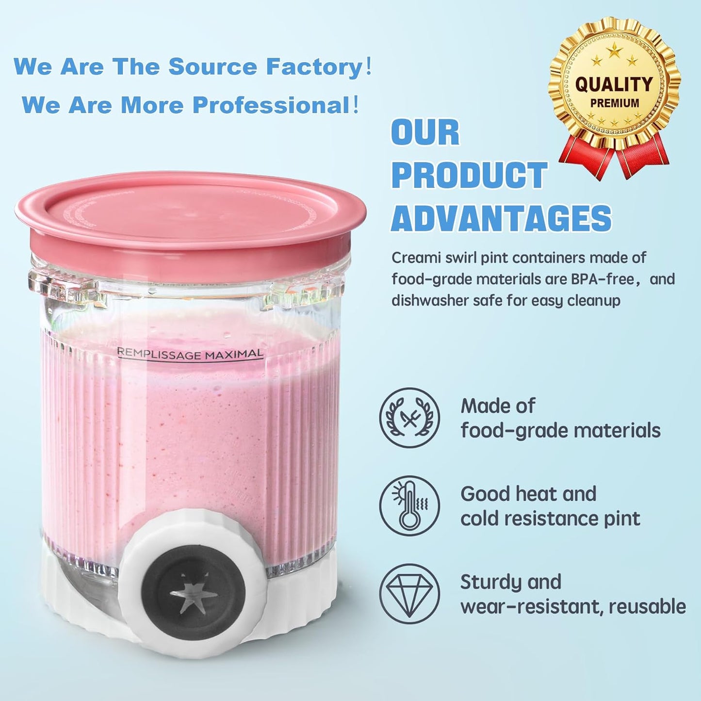 2 Pack Creami Swirl Pints & Lids for Ninja, Compatible with NC700 Series Ninja Swirl Ice Cream & Soft Serve Makers, with 2 Spoons & 32 Writable Labels, BPA-Free & Dishwasher Safe, Pink