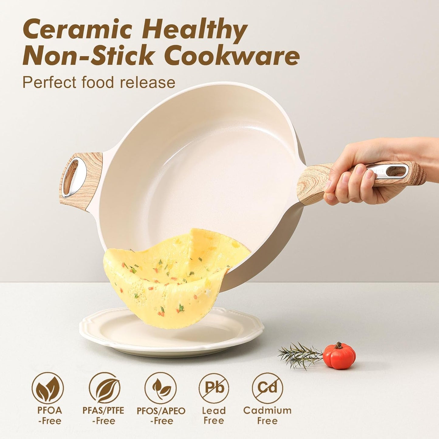 SENSARTE Ceramic Nonstick Frying Pan Skillet with Lid, 10.5 Inch Deep Frying Pan, 3.8 Qt Saute Pan, Induction Pan, Healthy Non Toxic Cooking Pan with Helper Handle, PFOA PFAS PTFE Free