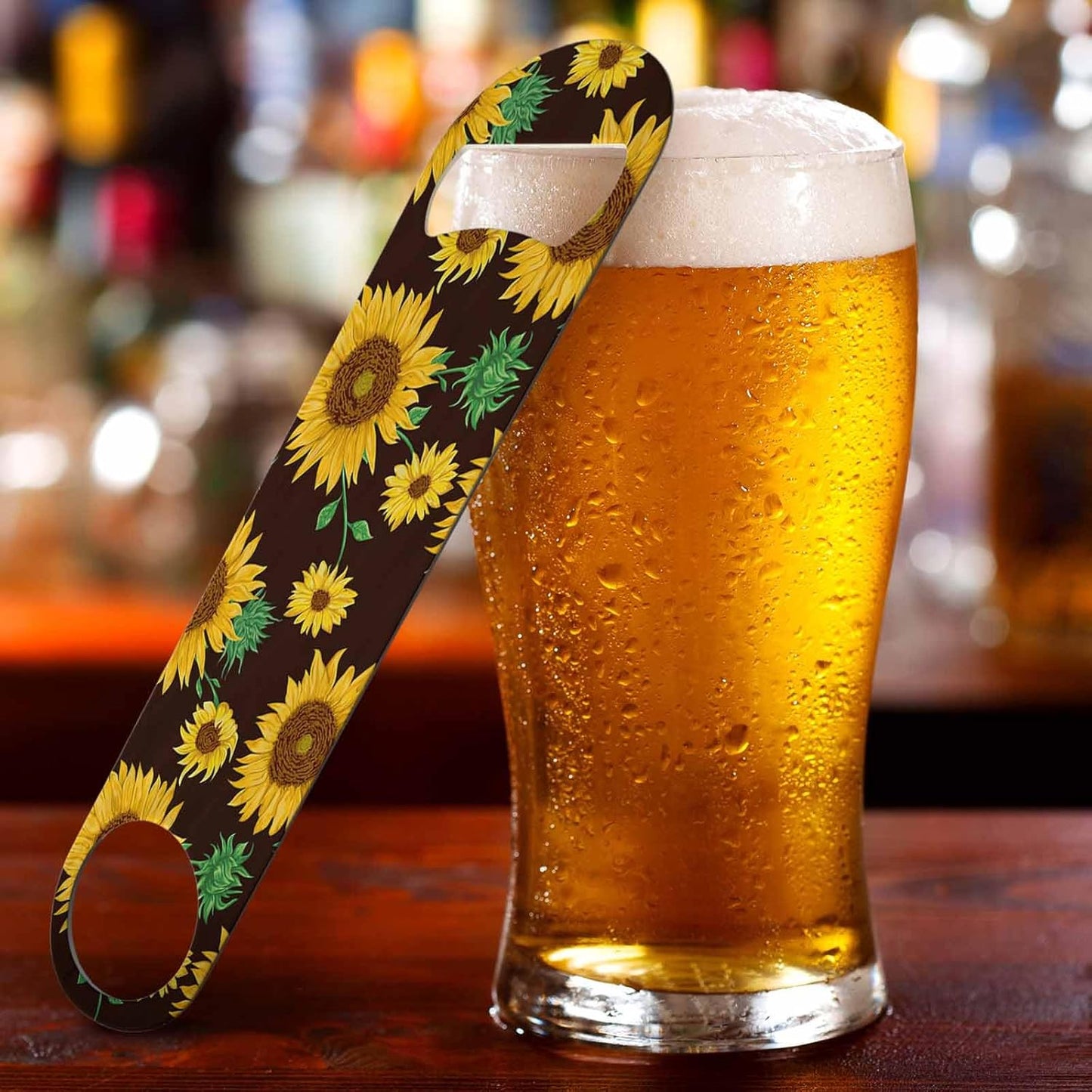 Watercolor Sunflowers Stainless Steel Bottle Opener Flowers Buds and Leaf Floral Plant Vintage Style Flat Beer Bottle Opener Keychain for Home Kitchen Bar Restaurant Party Birthday Gift