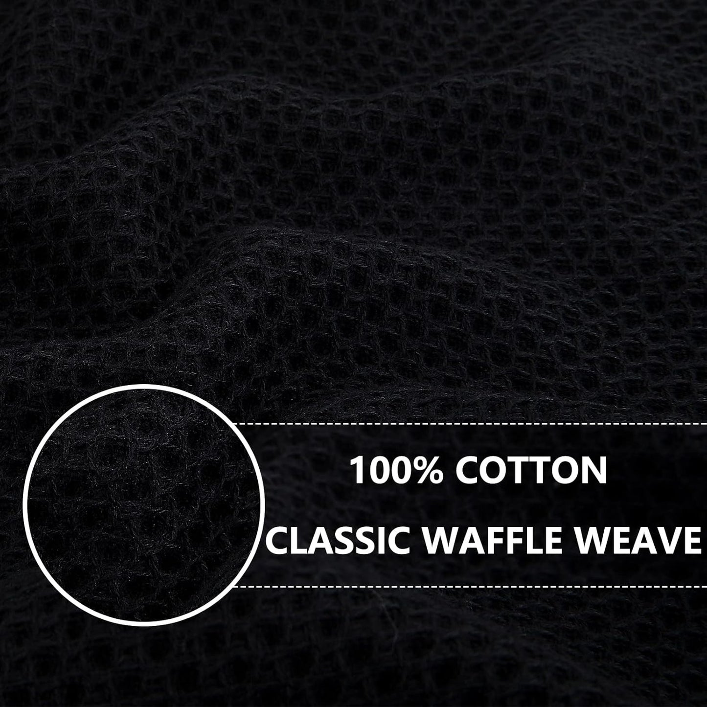 Homaxy 100% Cotton Waffle Weave Kitchen Dish Towels, Ultra Soft Absorbent Quick Drying Cleaning Towel, 13 x 28 Inches, 6-Pack, Black