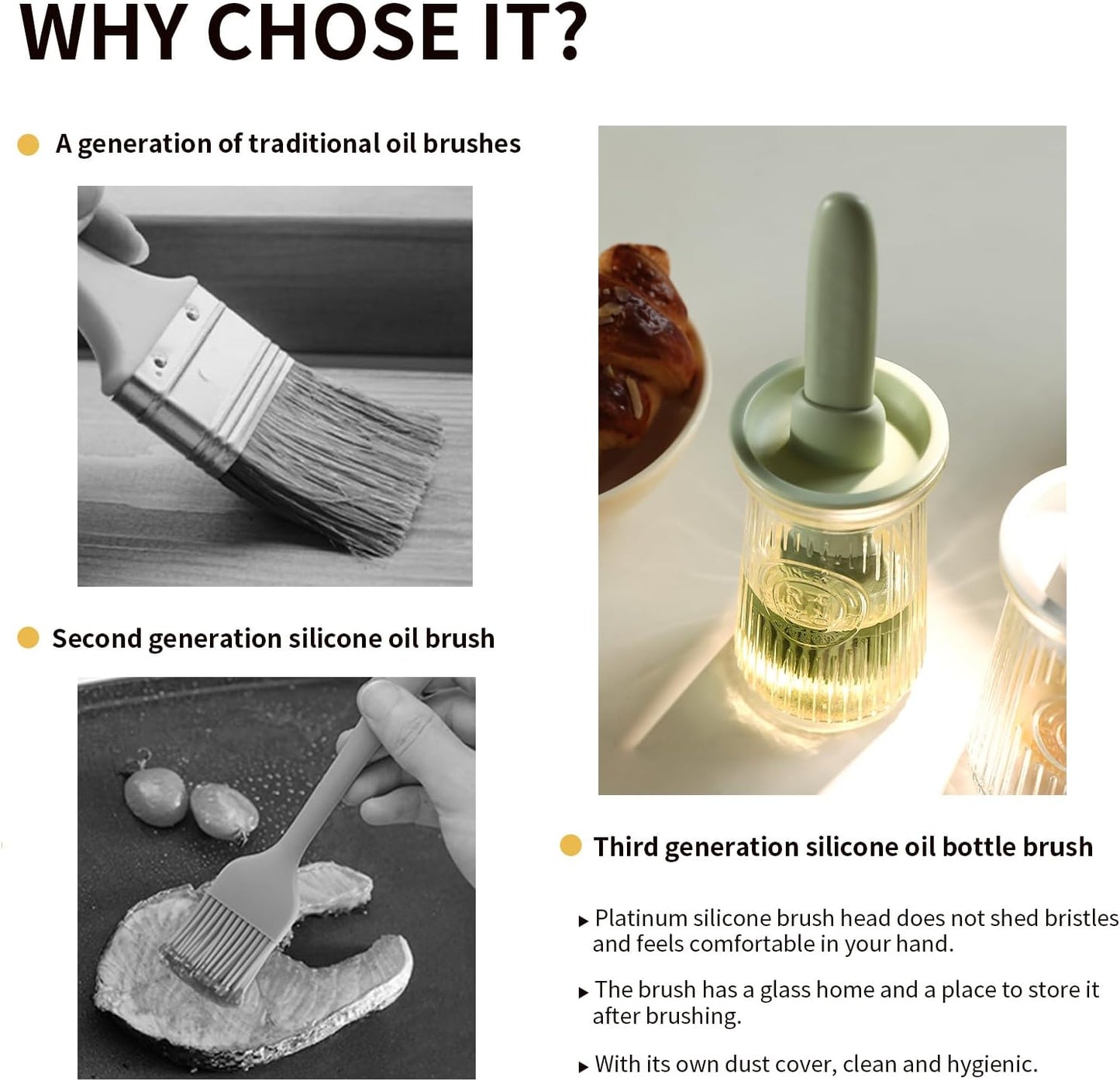 Oil Dispenser with Brush - Glass Olive Oil Dispenser for Kitchen, 3 IN 1 Oil Brush for Cooking with Bottle Silicone Basting Vinegar Sauce BBQ Grill Frying (Brown/Green)