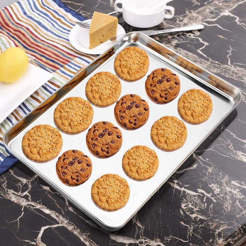 Wildone Baking Sheet Set of 3, Stainless Steel Cookie Sheet Baking Sheet Pan, 9/12/16 Inch, Non Toxic & Heavy Duty & Easy Clean