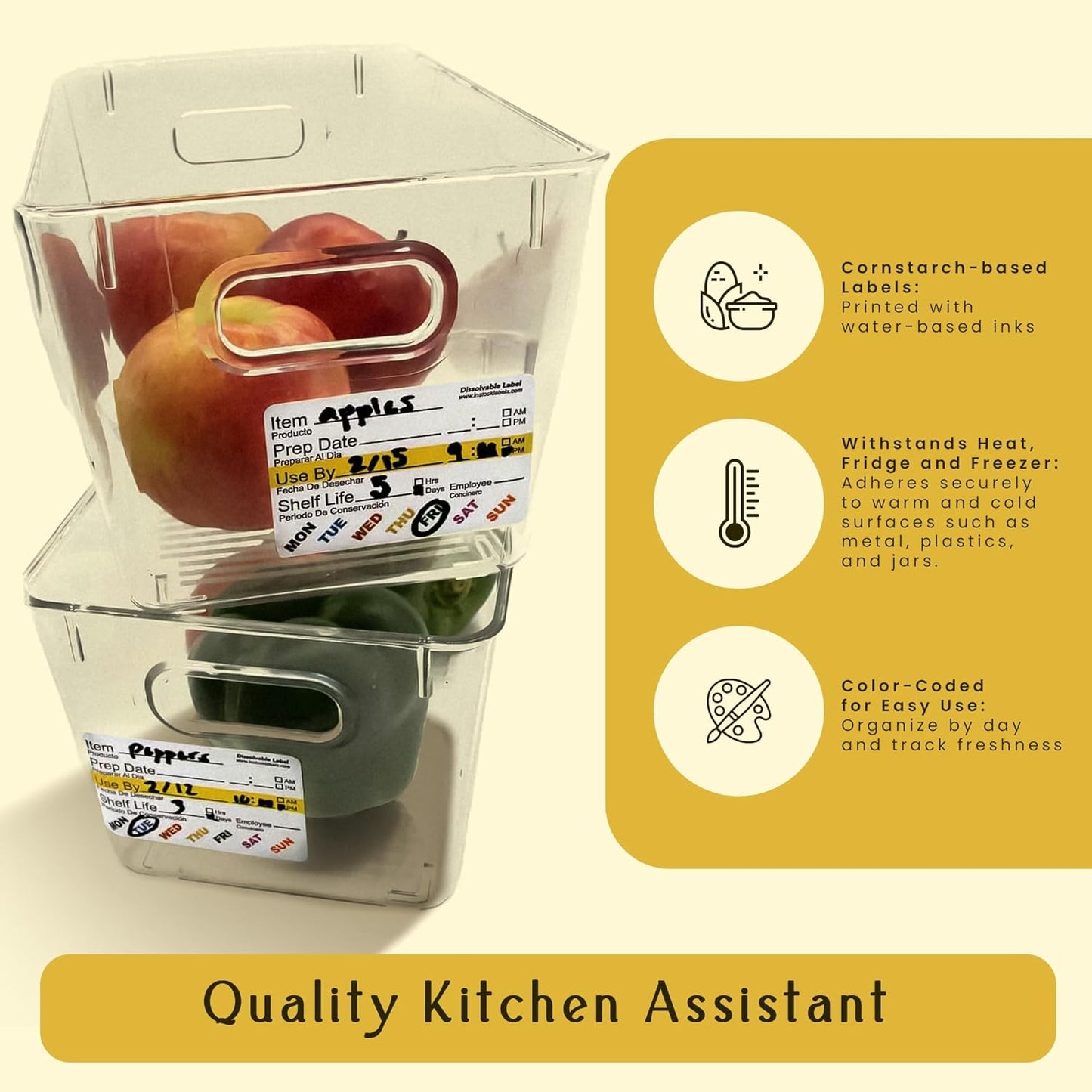 InStockLabels Dissolvable Food Labels - 2” x 3” (500 Labels) - Rotation Food Stickers for Kitchen & Restaurant Supplies - Ideal for Jar, Containers and Freezer Storage, Kitchen Stickers