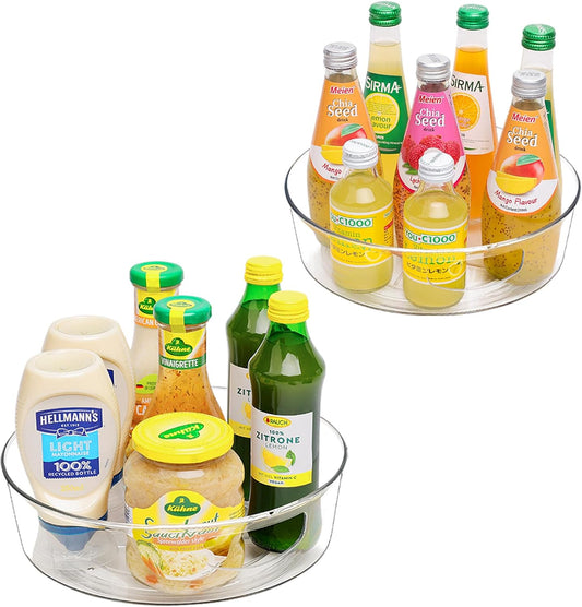 GUZON 2 Pack Lazy Susan Turntable for Cabinet, 10 Inch Lazy Susan Organizer with Handles and High Sides, Clear Rotating Organizer for Kitchen, Pantry, Dresser, Refrigerator, Bathroom, Table, Fridge