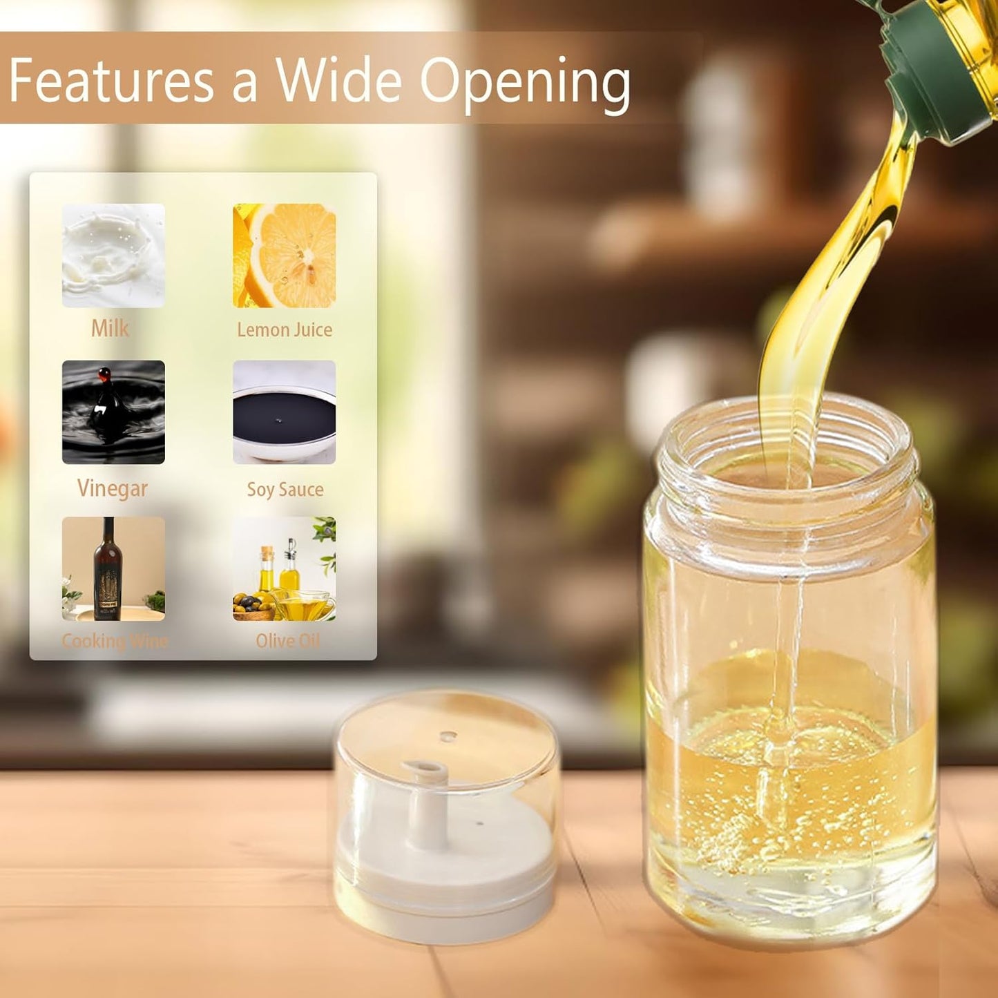 3-Pack Leakproof Small Glass Oil and Vinegar Dispenser Bottles - Perfect for Kitchen Use - 3.38oz Each