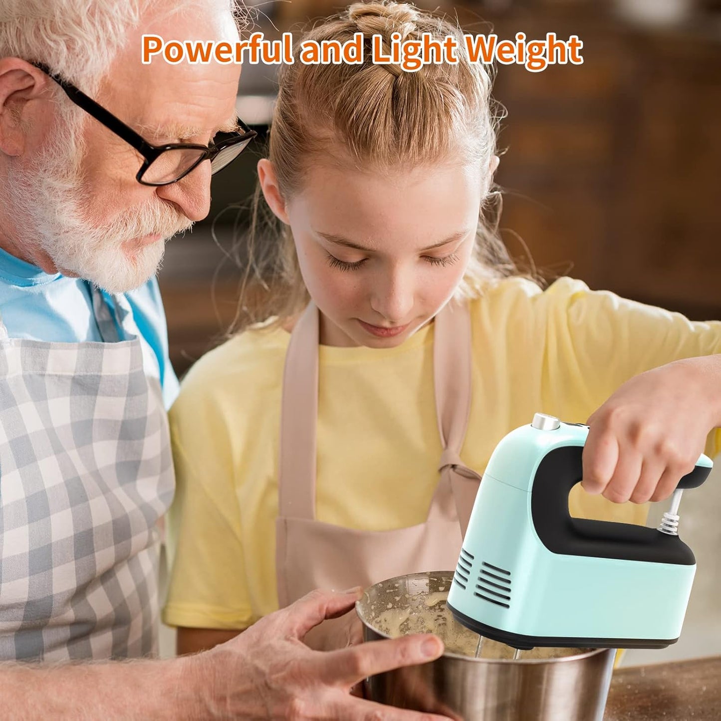 9-Speed Digital Hand Mixer Electric, 400W Powerful DC Motor, Baking Mixer Handheld with Snap-On Storage Case, Touch Button, Turbo Boost, Dough Hooks, Whisk (Ice Blue)