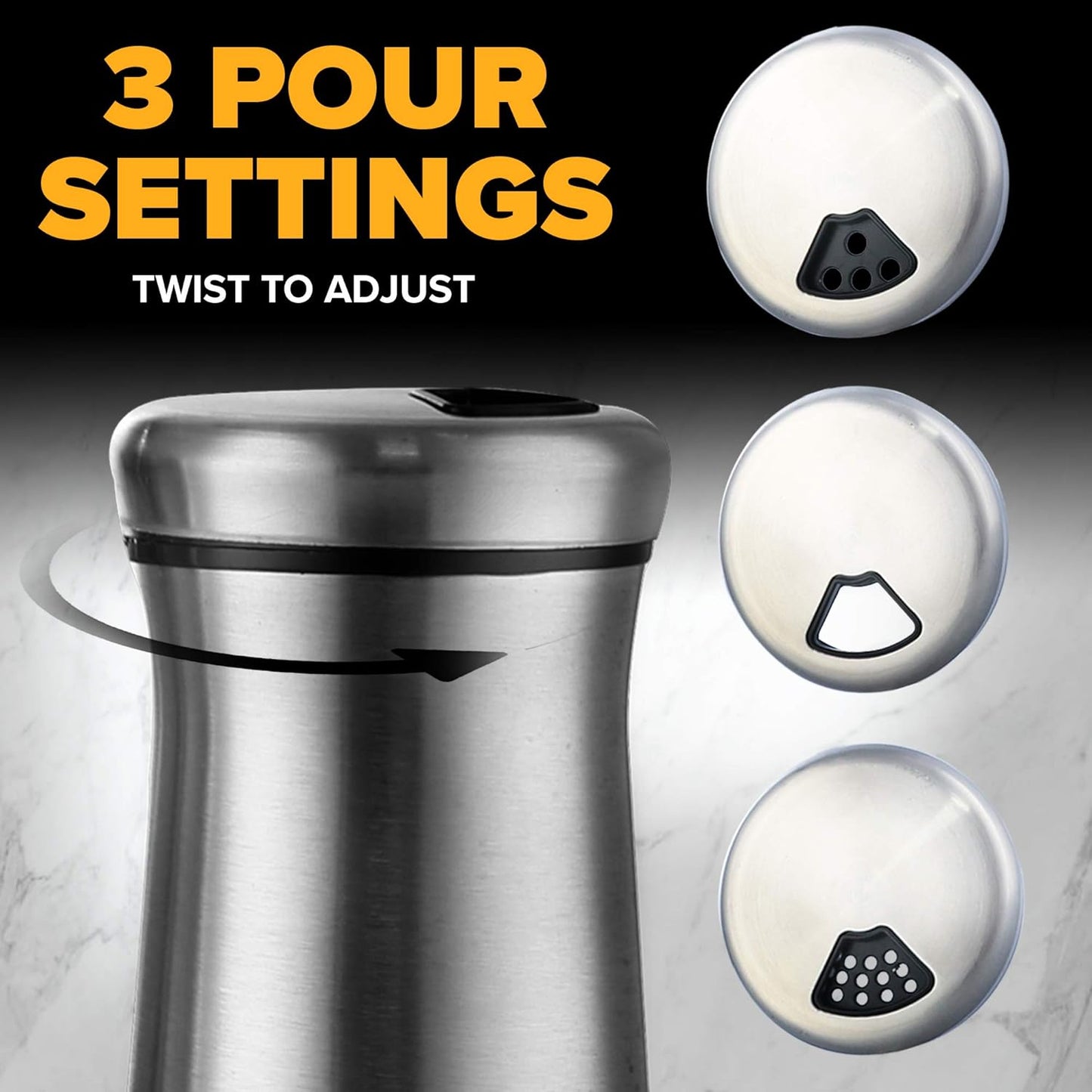 The Original Salt Shaker - Spice Dispenser with Adjustable Pour Holes - Stainless Steel & Glass 1 Bottle