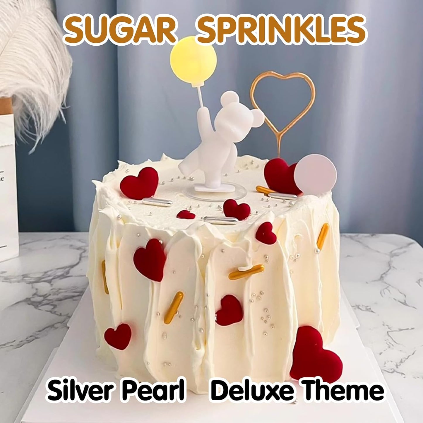 Silver Pearl Sprinkles,Edible Rods Pearl Sprinkles Mix Size,130g/4.58oz,Baking Edible Cake Decorations,Cupcake Toppers,Cookie Decorating Donuts Ice Cream,Holiday,Birthday Wedding Party,Valentines Christmas Supplies
