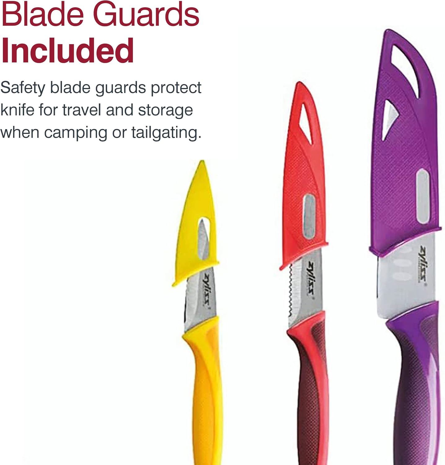 Zyliss 3 Piece Mini Santoku Knife Set with Sheath Covers, Stainless Steel/Pur...