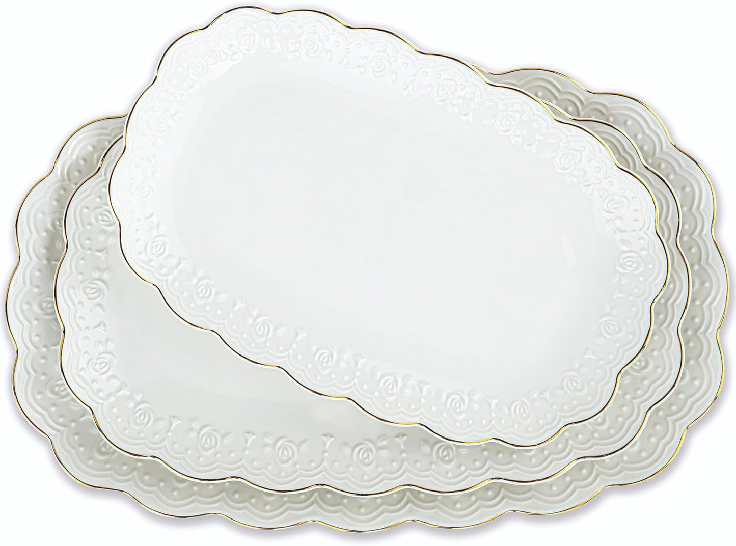 Kassel Ceramic Serving Platter Set | 14”/12”/10” Oval Serving Trays for Entertaining at Parties and Weddings | Oven Safe Large Serving Trays for Tacos, Steak, and Cake