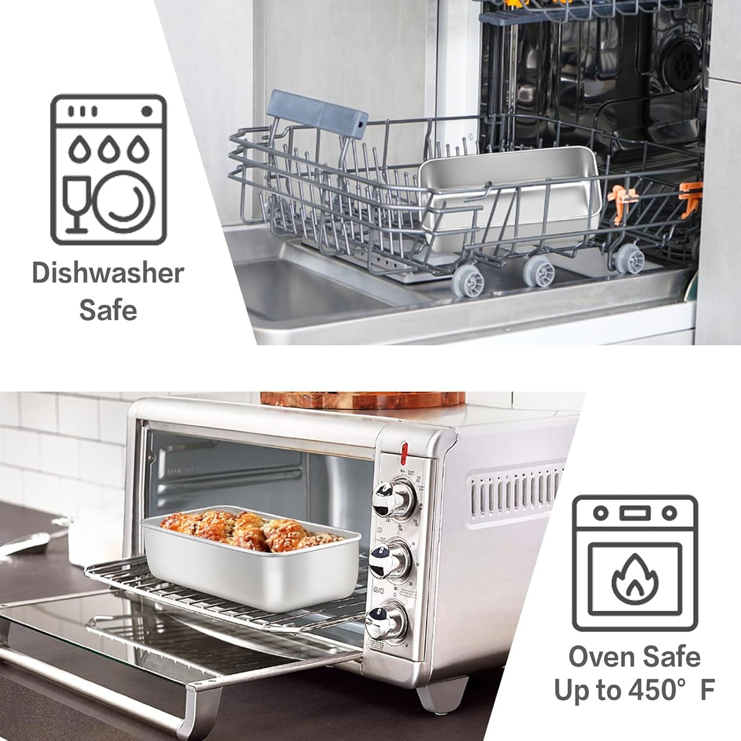 E-far Loaf Pan Set of 4, 9x5 Inch Stainless Steel Bread Loaf Pan, Metal Bakeware for Baking Bread Cake Meatloaf Brownies, Healthy & Non Toxic, Easy Release & Dishwasher Safe