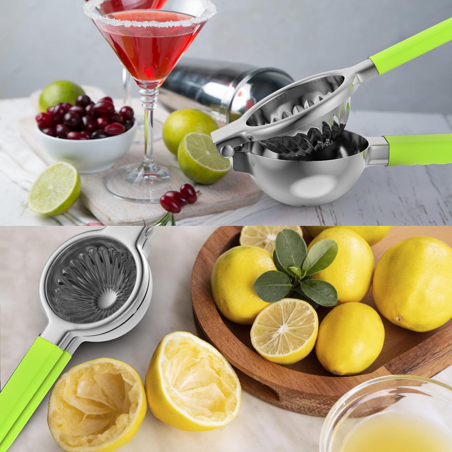 Lemon Squeezer Stainless Steel - Premium Quality, Heavy Duty Solid Metal Squeezer Bowl - Large Manual Citrus Press Juicer and Lime Squeezer (Green)