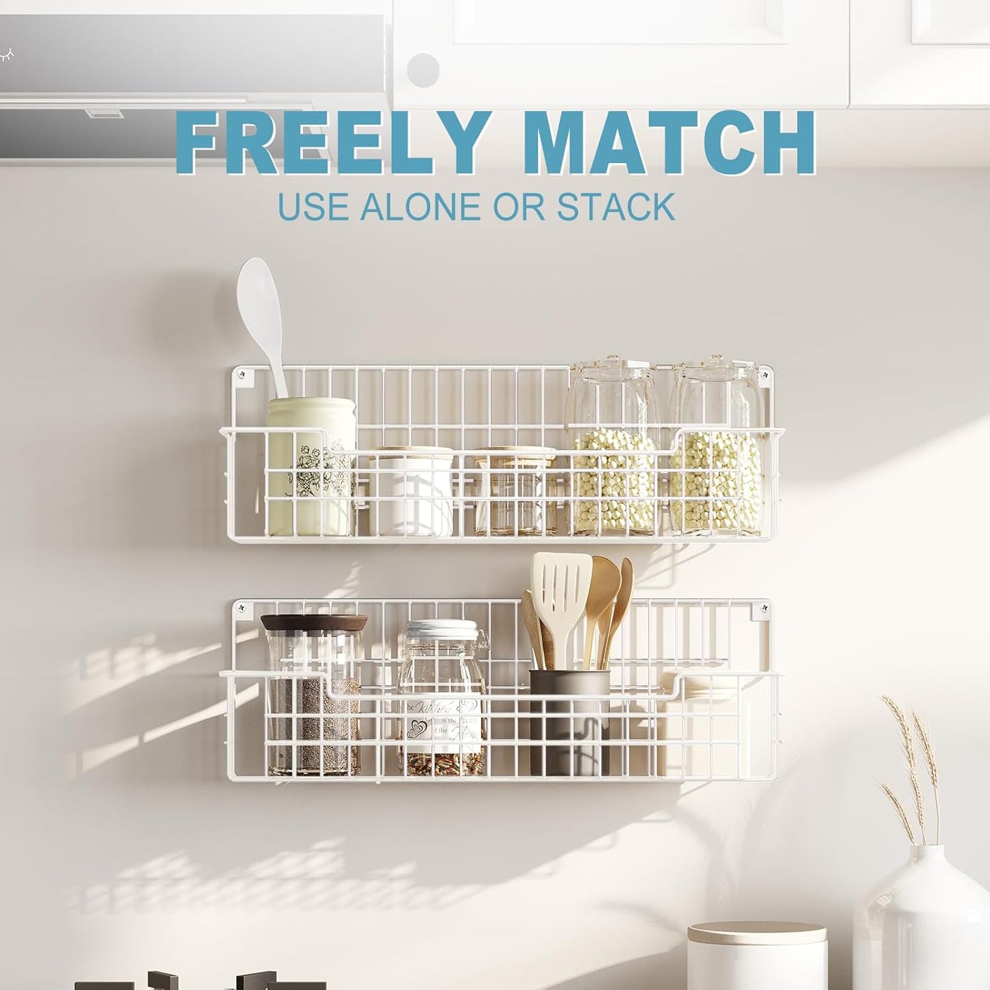 Spice Rack, 4-Pack Seasoning Organizer Wall Mounted for Kitchen Storage Organization, Metal Spice Holder Shelf for Cabinet, Pantry, White