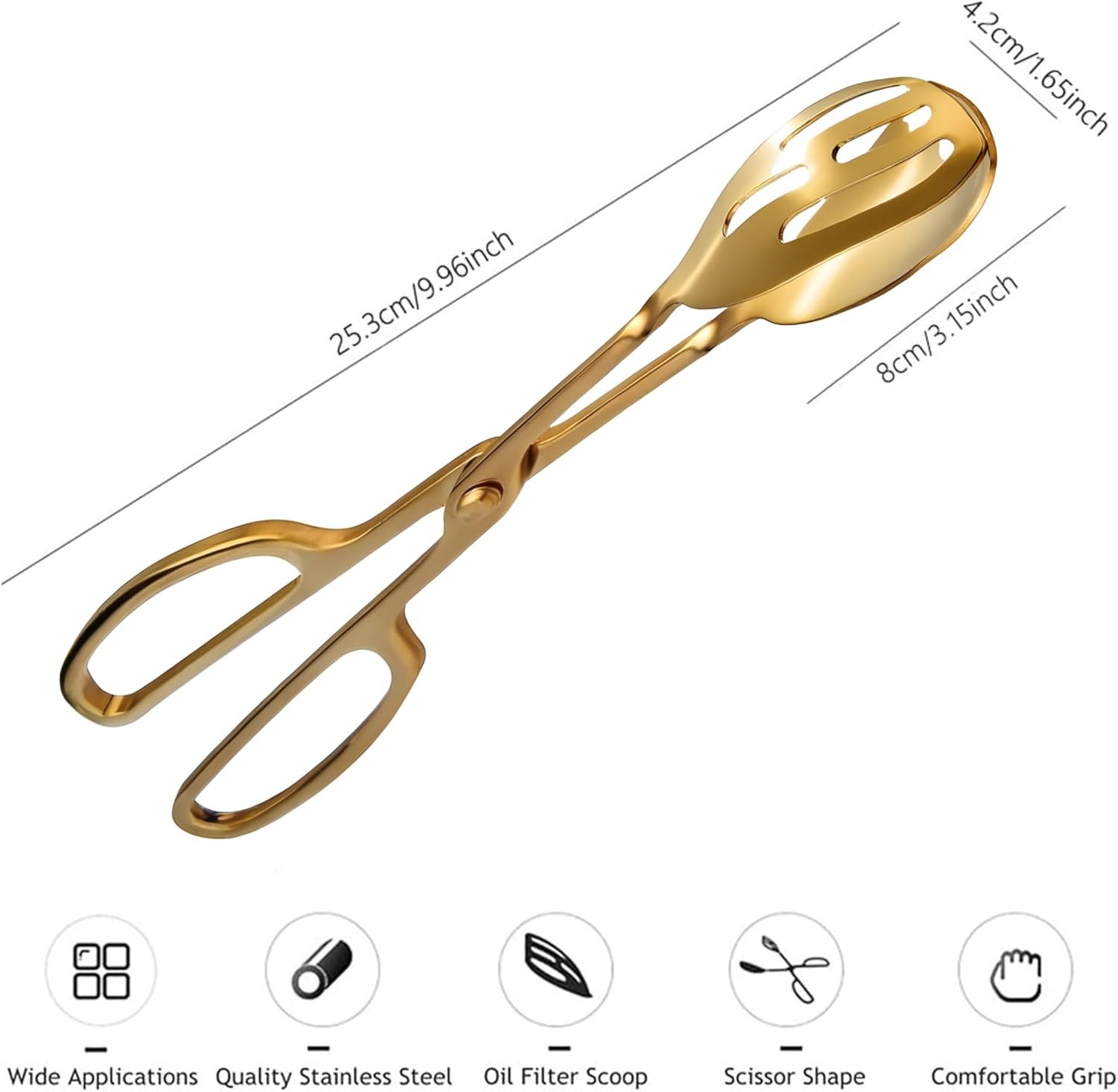 Salad Tongs for Serving 2 Pack - Premium Stainless Steel Scissor-Style, Non-Toxic, Heat-Resistant Salad Servers, Dishwasher Safe, Ideal for Buffet and Party Use (Gold)
