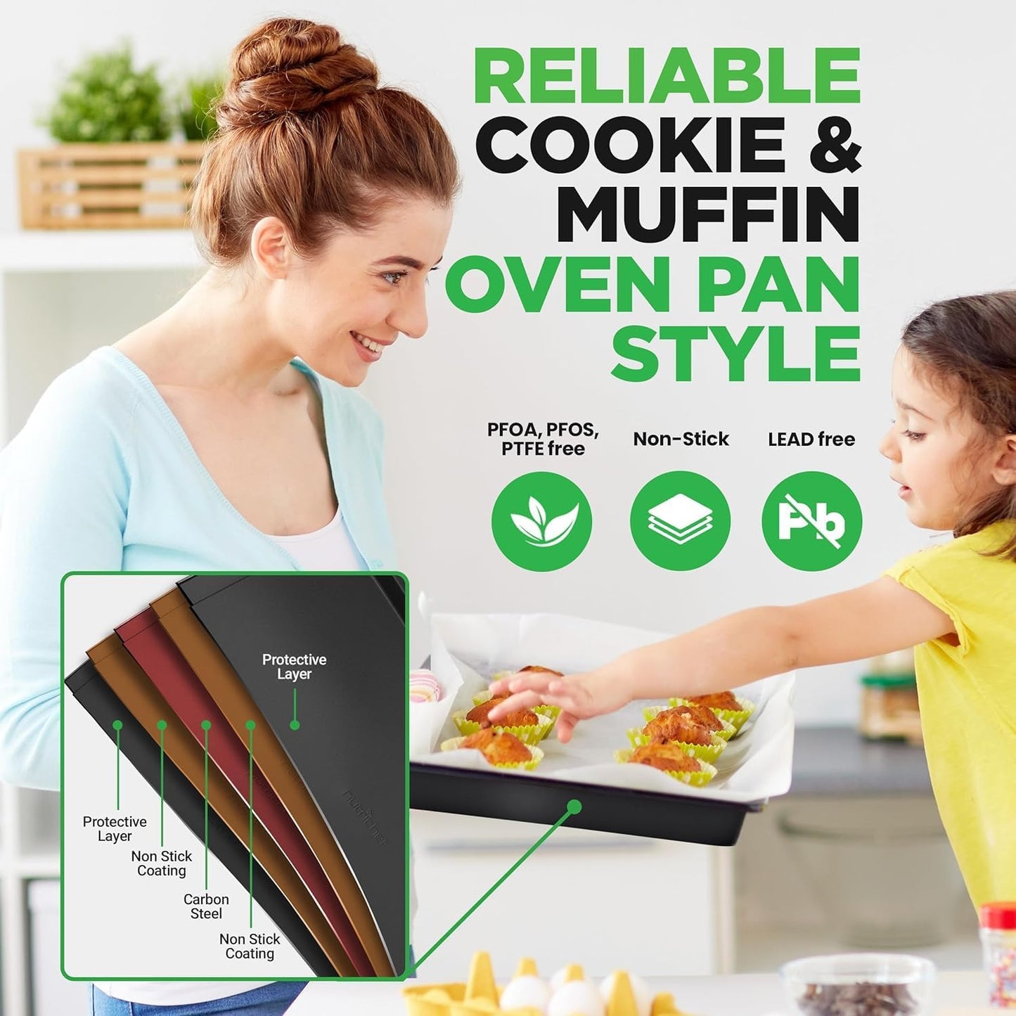 NutriChef 10-Piece Non-Stick Baking Set – Heavy-Duty Carbon Steel Bakeware Set w/ Cookie Sheets, Muffin Pan, Roasting Pan, Cake Pan, Baking Tray, Pizza Pan – Effortless Food Release & Easy Cleanup