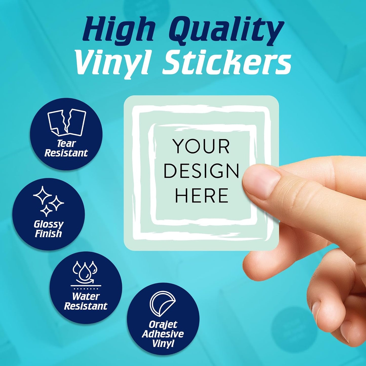 100 Custom Vinyl Stickers - Upload Your own Image, Text, Design, Logo - Personalized Logo Labels for Handmade, Packaging, Bottle, Jars, Candle, Brand Stickers (Mint, 2x2 Square)