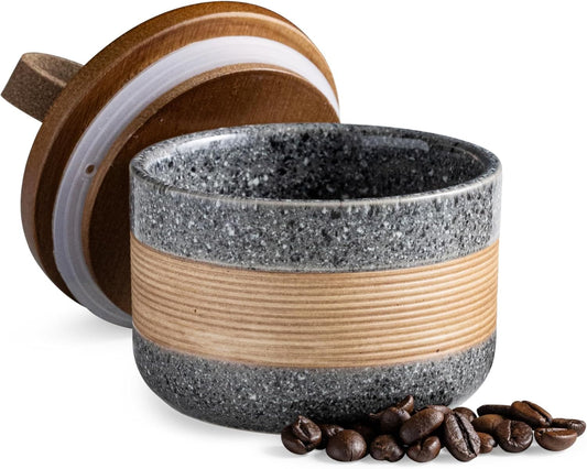 Small Ceramic Jar with Lid, Coffee Container, Coffee Canisters with Airtight Lids Kitchen Food Storage Jars for Spice Sugar Tea Bag, Mini Decorative Jars for Countertop, Grey & 5oz