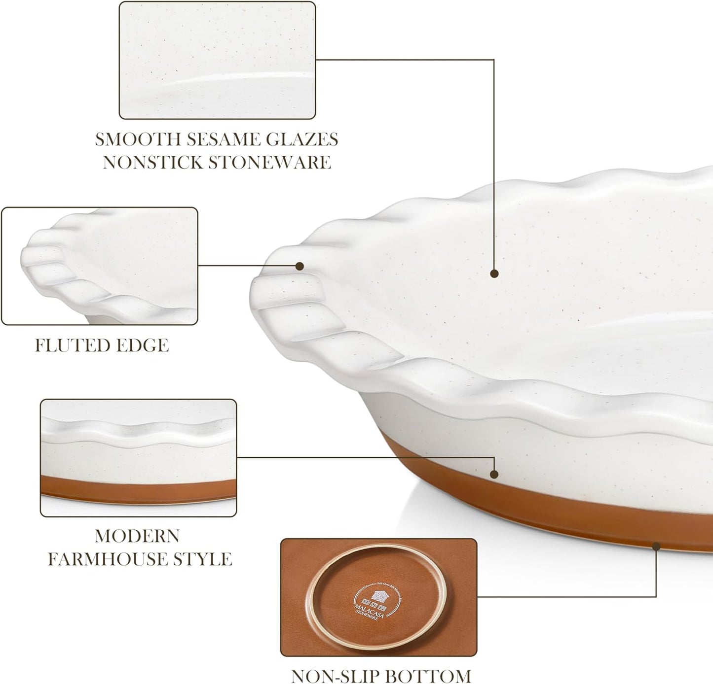 MALACASA Ceramic Pie Pan for Baking - 9 Inch Quiche Baking Dish Nonstick Pie Plate, Deep Dish Scratch-Resistant Pie Pan for Apple Pie Pot Pie, Series TARA